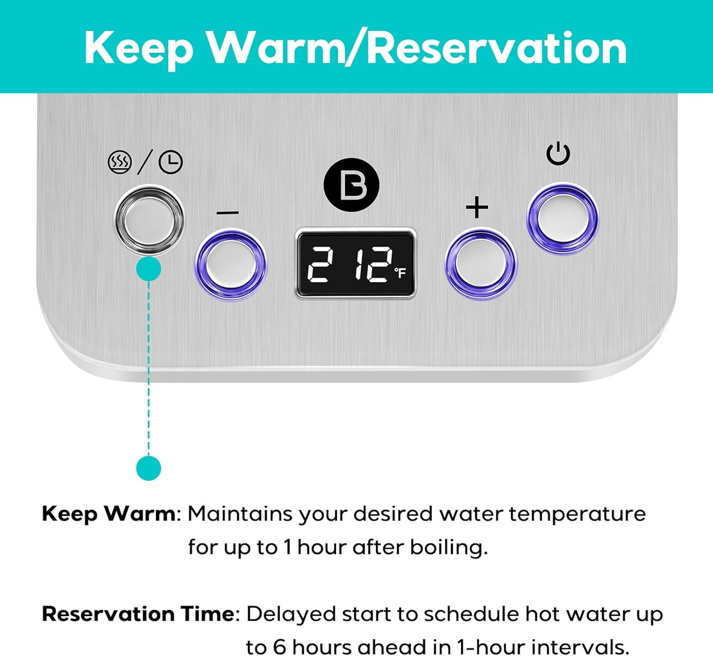 CASABREWS KEG5831 Gooseneck Electric Kettle, Stainless Steel Glass with Temperature Control & Reservation Time Function, Pour Over Kettle for Coffee & Tea, Fast Boiling, Auto Shut-Off, 1200W/0.8L