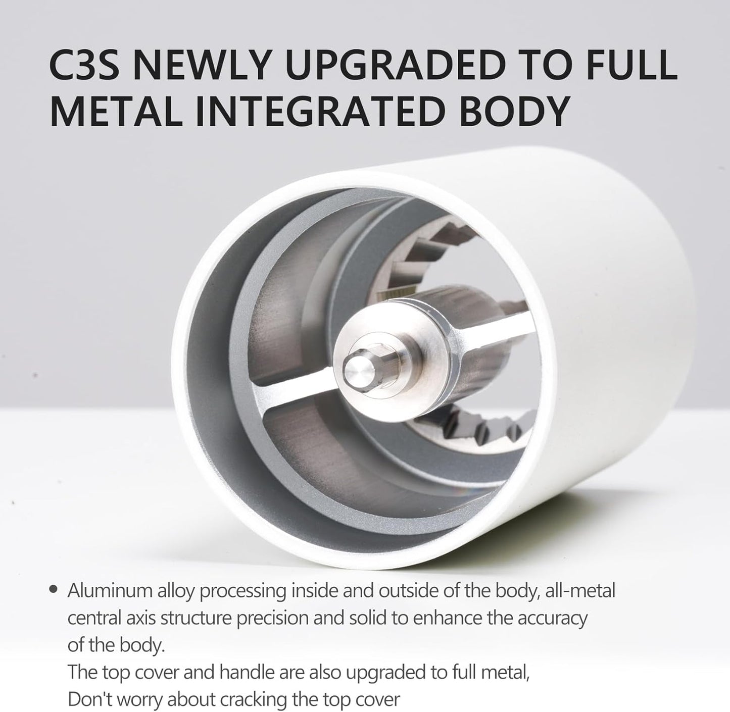 TIMEMORE Chestnut C3S Manual Coffee Grinder with CNC Stainless Steel Conical Burr Capacity 25g, Internal Adjustable Setting, Double Bearing Positioning for Travel, Camping, White