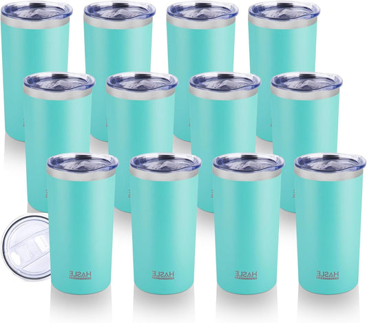 HASLE OUTFITTERS 12oz Skinny Tumbler Bulk, Slim Tumblers Set with Lid, Double Wall Stainless Steel Insulated Travel Coffee Mug, Durable Powder Coated Travel Water Cup(Mint Green, 12)