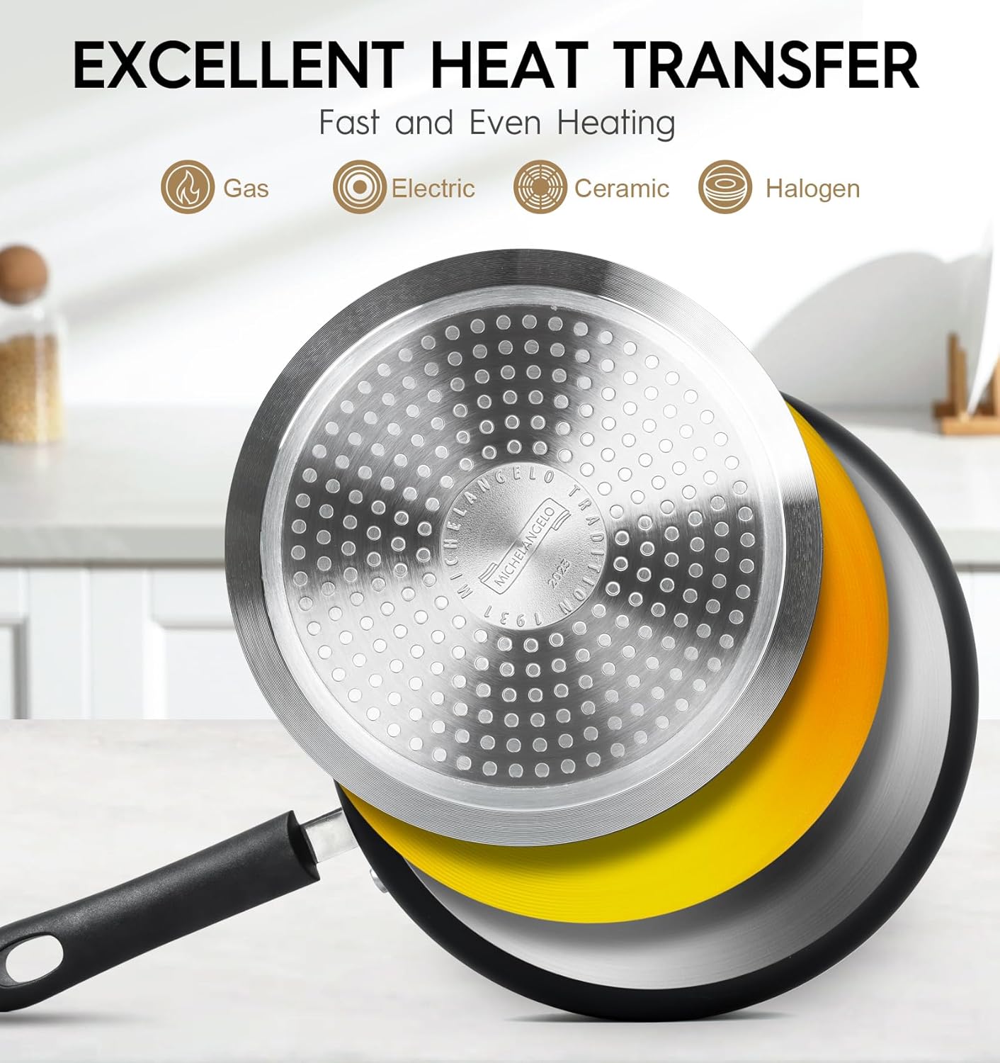 MICHELANGELO Nonstick Sauce Pan with Lid, 1QT & 2QT Ceramic Saucepan Set with Steamer, Small Copper Saucepans Set, Multipurpose Sauce Pots for Cooking, PFAS-FREE, Dishwasher Safe