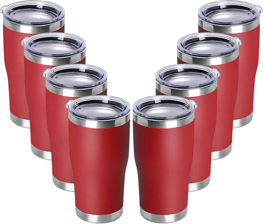 DOMICARE 20oz Tumbler with Lid Stainless Steel Tumblers Bulk, Double Wall Vacuum Insulated Coffee Travel Mug Powder Coated Tumbler, 8 Pack Red