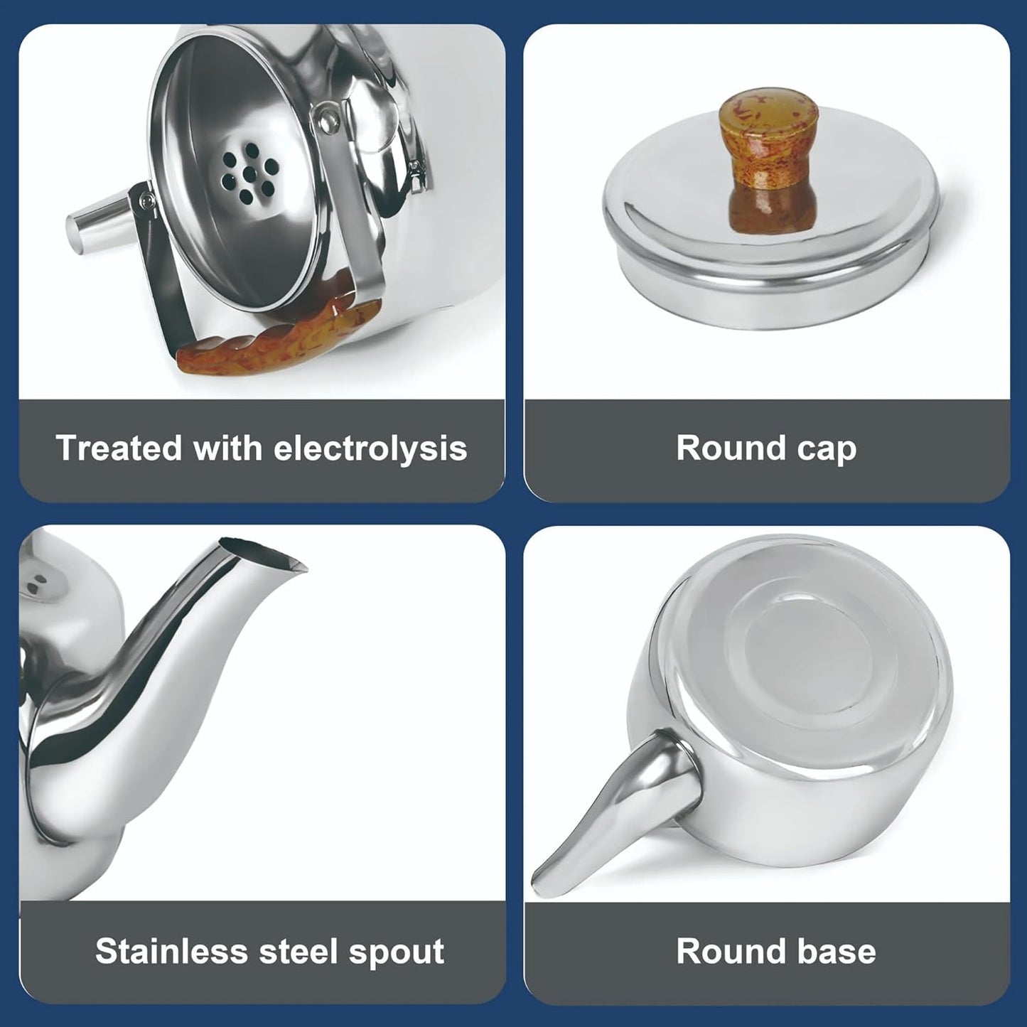 Chandler 3.12 Liter Tea Pots, Vintage Tea Kettle - 0.4mm Stainless Steel Pot - Hard to Dent | Ergonomic Handle with a Cool Grip | Portable Tea Kettle For Camping (Silver Colour)