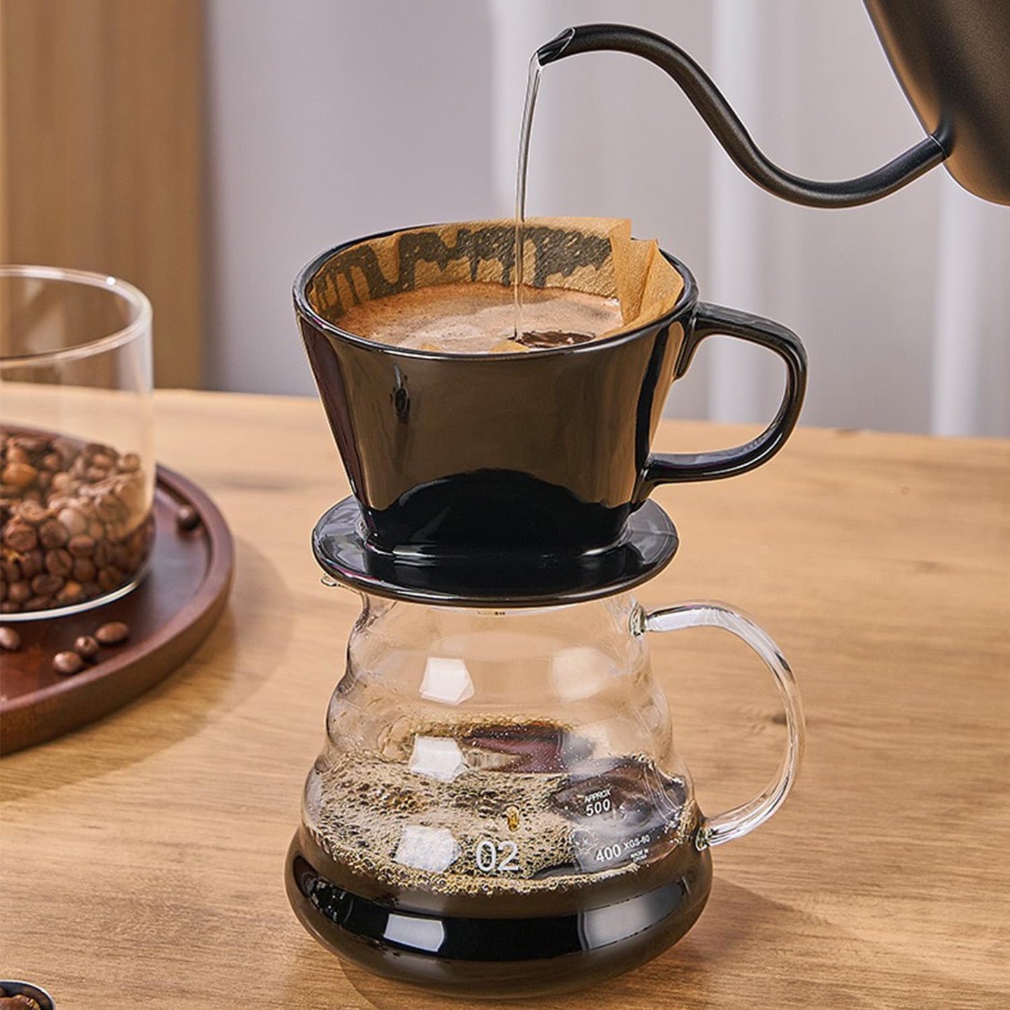 Pour Over Coffee Maker, Single Cup Coffee Dripper, Manual Porcelain Slow Brewing Accessories for Travel, Camping, Office, Home, Cafe, Coffee Gifts (Black, Medium)