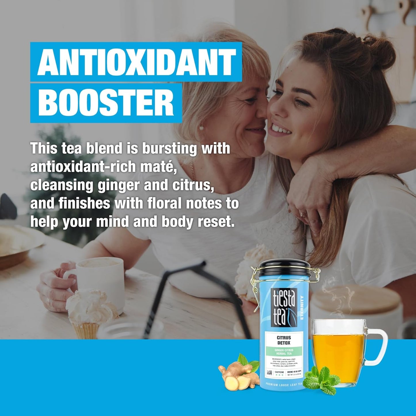 Tiesta Tea - Ginger Citrus Herbal Loose Leaf Tea, Lemon Ginger with Mint and Chamomile, Caffeine-Free, Hot or Iced, Refillable Tin, Makes Up to 50 Cups, 3 Ounce