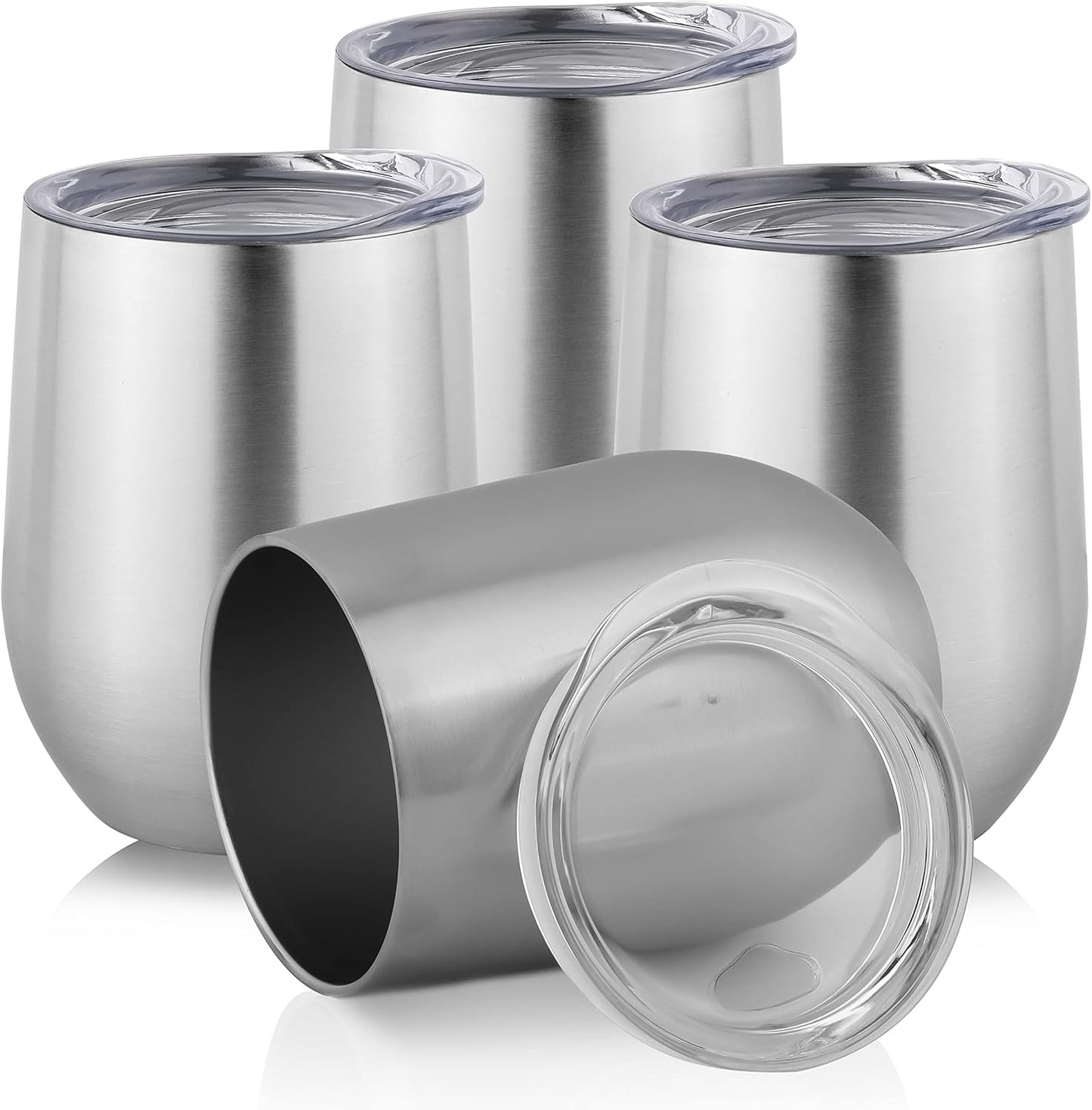 DOMICARE Stainless Steel Wine Tumbler Bulk with Lid, Personalized Insulated Tumblers Set, 12oz Travel Coffee Cups Pack of 4, Stainless steel