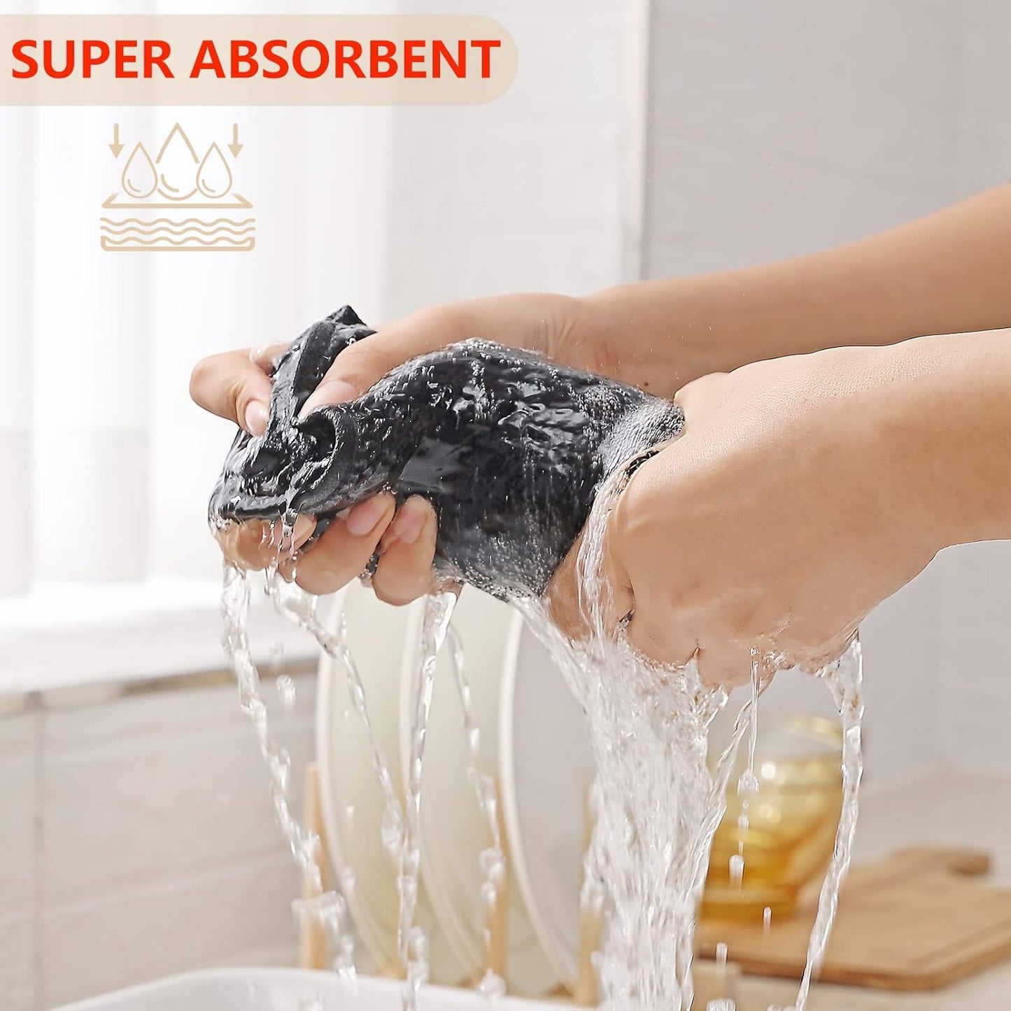 Kitinjoy 100% Cotton Waffle Weave Kitchen Towels, 6-Pack Super Soft and Absorbent Dish Towels for Drying Dishes, Kitchen Hand Towels, 13 in x 28 in, Black