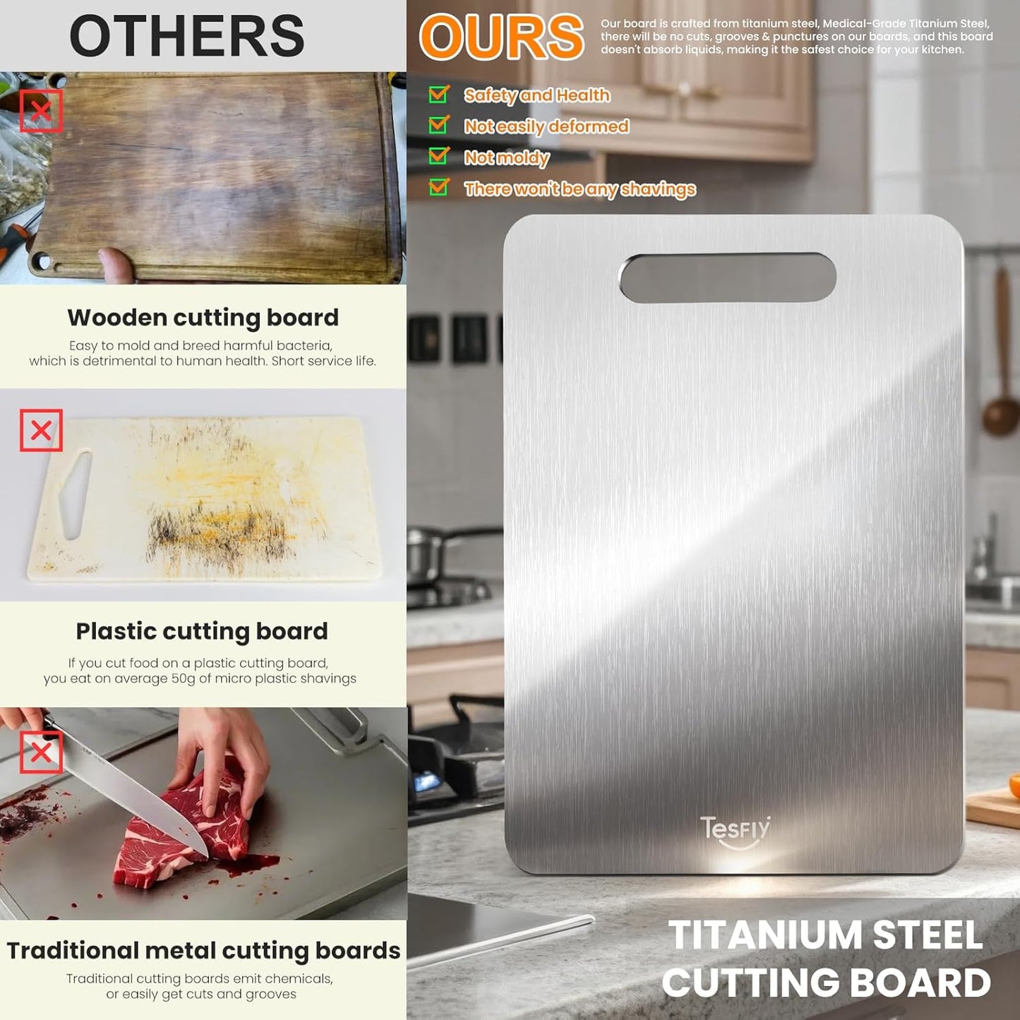 New Titanium Cutting Board - 100% Pure Titanium Cutting Boards For Kitchen,Easy to clean, Double-sided food-grade Cutting Board For Cutting Meats, Fruits And Vegetables（18 * 12）