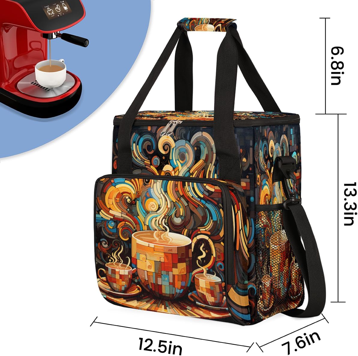 cfpolar Coffee Maker Storage Bag, Waterproof Travel Carrying Storage Tote Bag Organizer Case, Compatible with K-Mini or K-Mini Plus, And Suitable for Other Accessories， With Pockets for K-Cup Pods