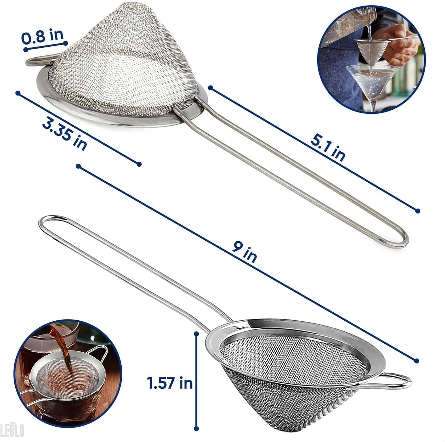 Fine Mesh Strainer with Handle – 3.3" Tea Strainer for Loose Tea Leaves and Coffee, Stainless Steel Tea Infuser with Handle – Good for Brewing Tea and Coffee