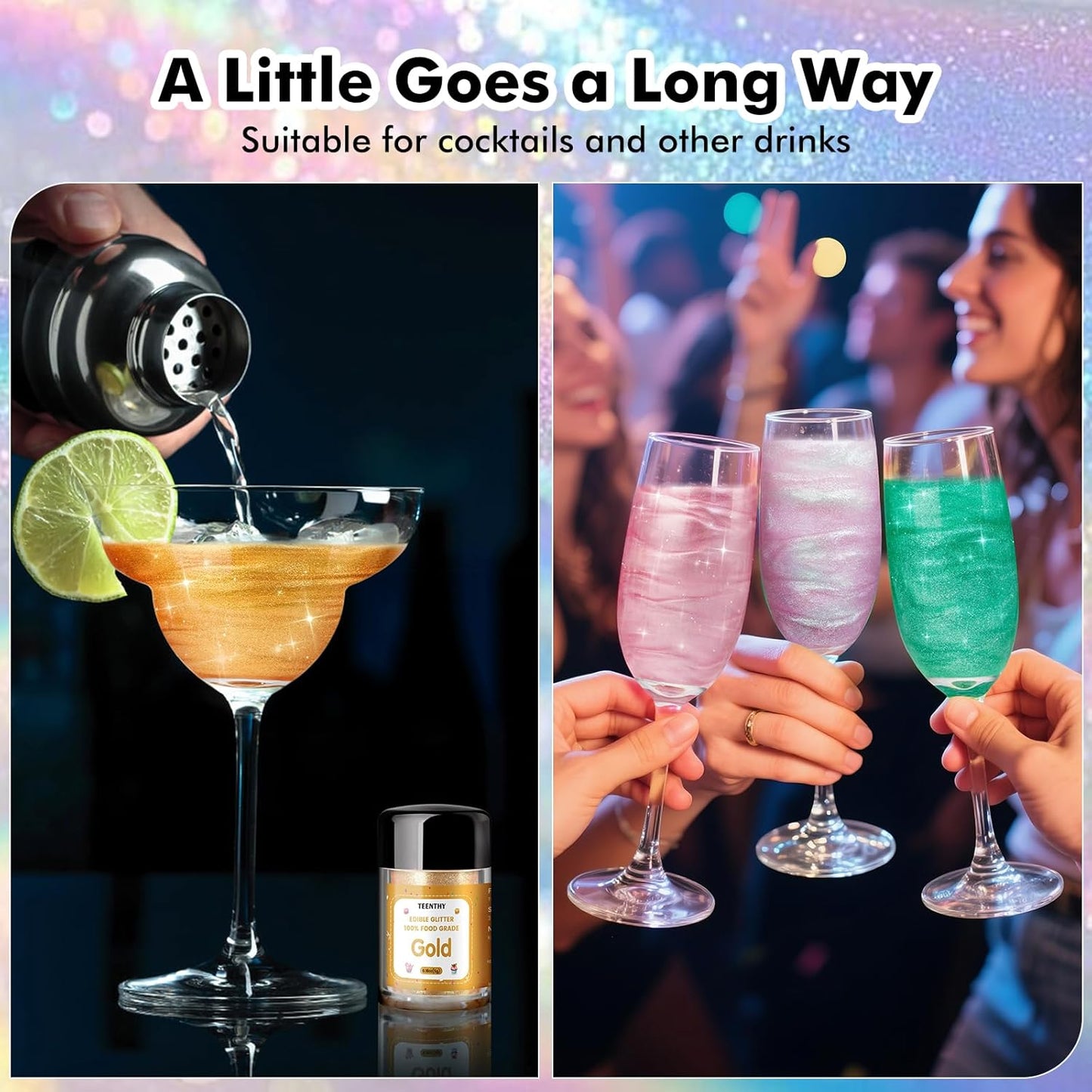 Edible Glitter - 4 Colors Luster Dust Edible, 100% Food Grade Edible Glitter for Drinks, Cakes, Easter Eggs, and Cookie Decoration, Vegan-Friendly Edible Luster Dust（0.18oz/5g）