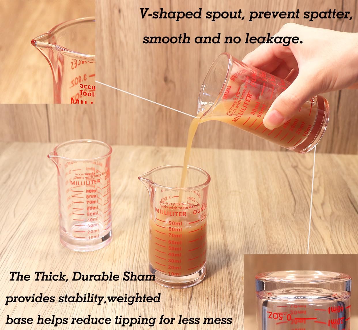 Ackers 3oz/90ml Glass Measuring Cup – Shot Glass with Double Scale-Ounce,Ml Markings for Kitchen & Bar(Red Line)