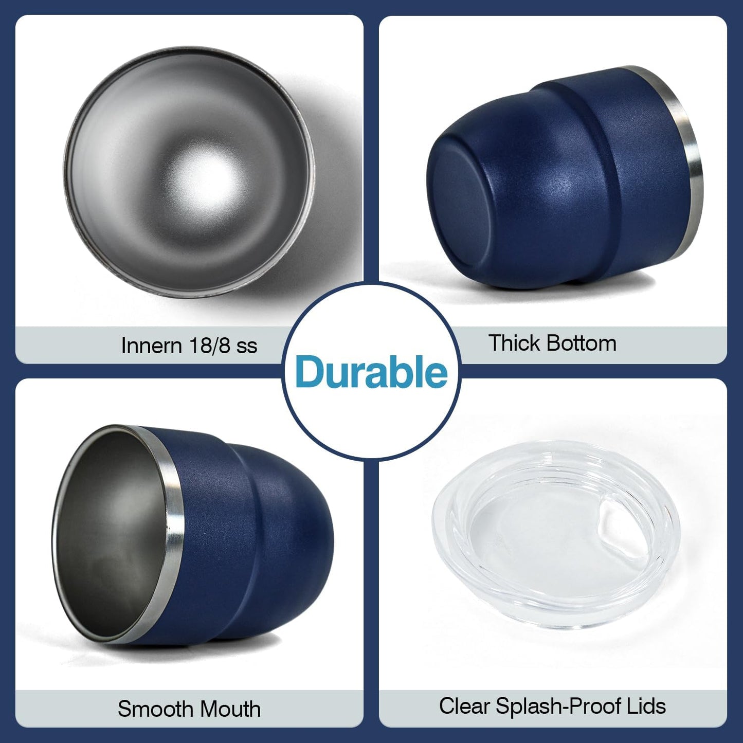 4oz Stackable Cup, Vacuum Insulated Espresso Cup Set of 2, Espresso Shot Glass for Coffee, Double Wall Stainless Steel Mini Tumbler Shot Glasses with Straw and Lid (A-navy2P, 4oz)