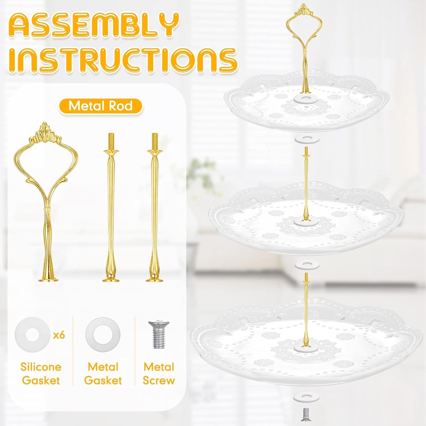 Tatuo 2 Pcs 3 Tier Porcelain Cupcake Stand, Cup Cake Holder Tower, Pastry Serving Elegant Dessert White Ceramic Tiered Stand for Wedding, Birthday, Tea Party(Lace Round Shape)