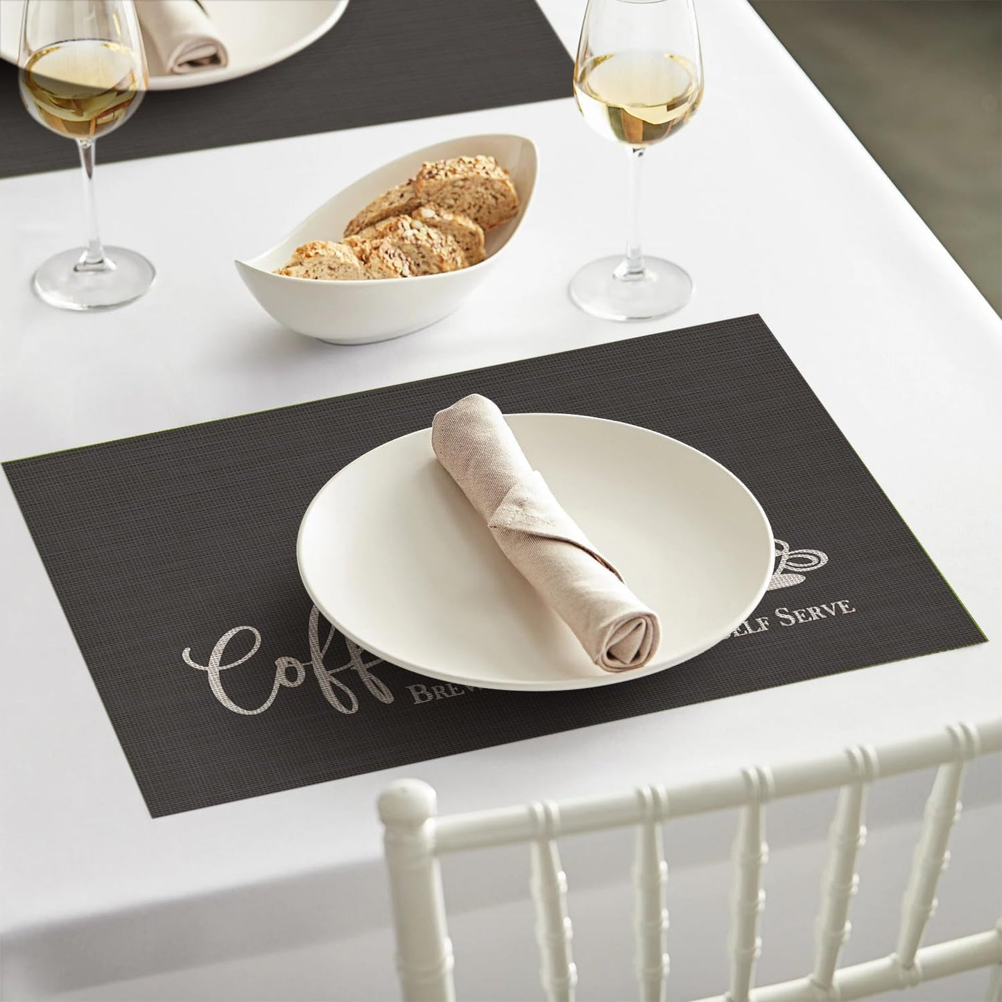 Artoid Mode Coffee Bar Mat Set of 2, Plastic Vinyl Washable Woven Non-Slip Table Mats for Coffee Machine Decor,Dark Gray