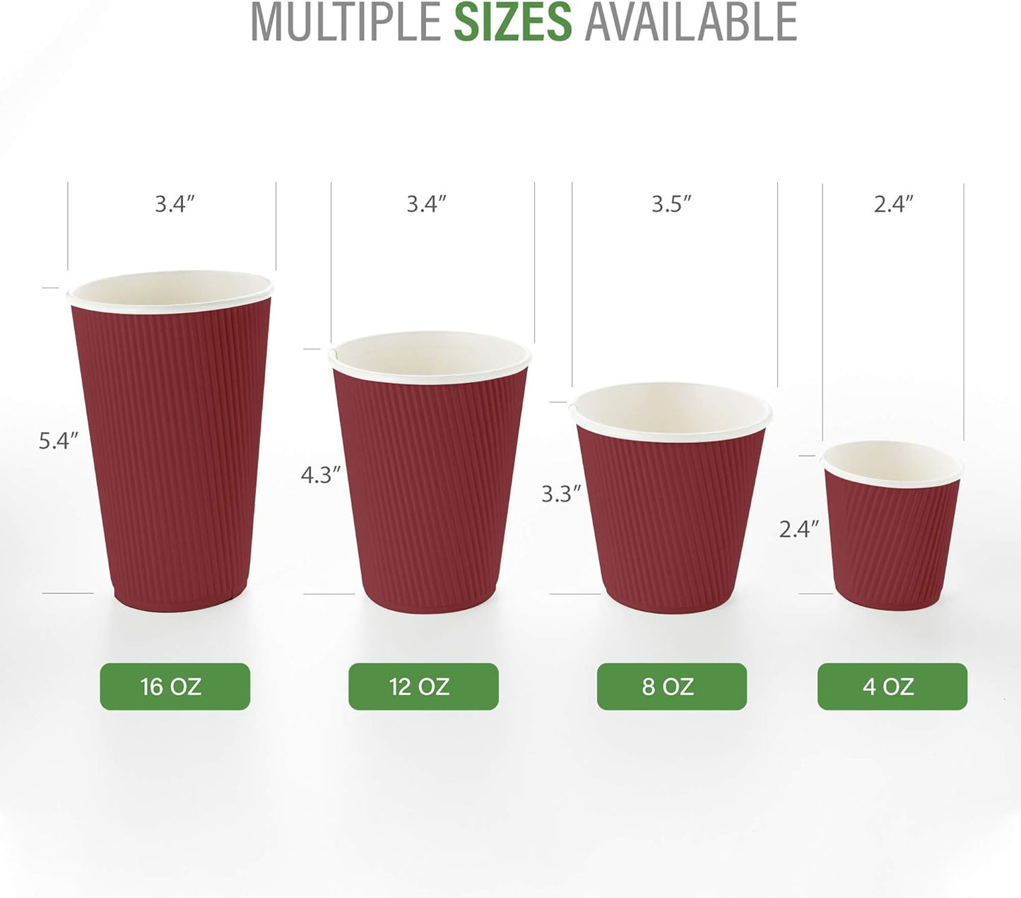 Restaurantware 8 Ounce Double Wall Disposable Coffee Cups, 500 Insulated Crimson Paper Tumblers, Ripple Wall Design, Lids Sold Separately for Hot Drinks like Tea, Hot Chocolate, and More