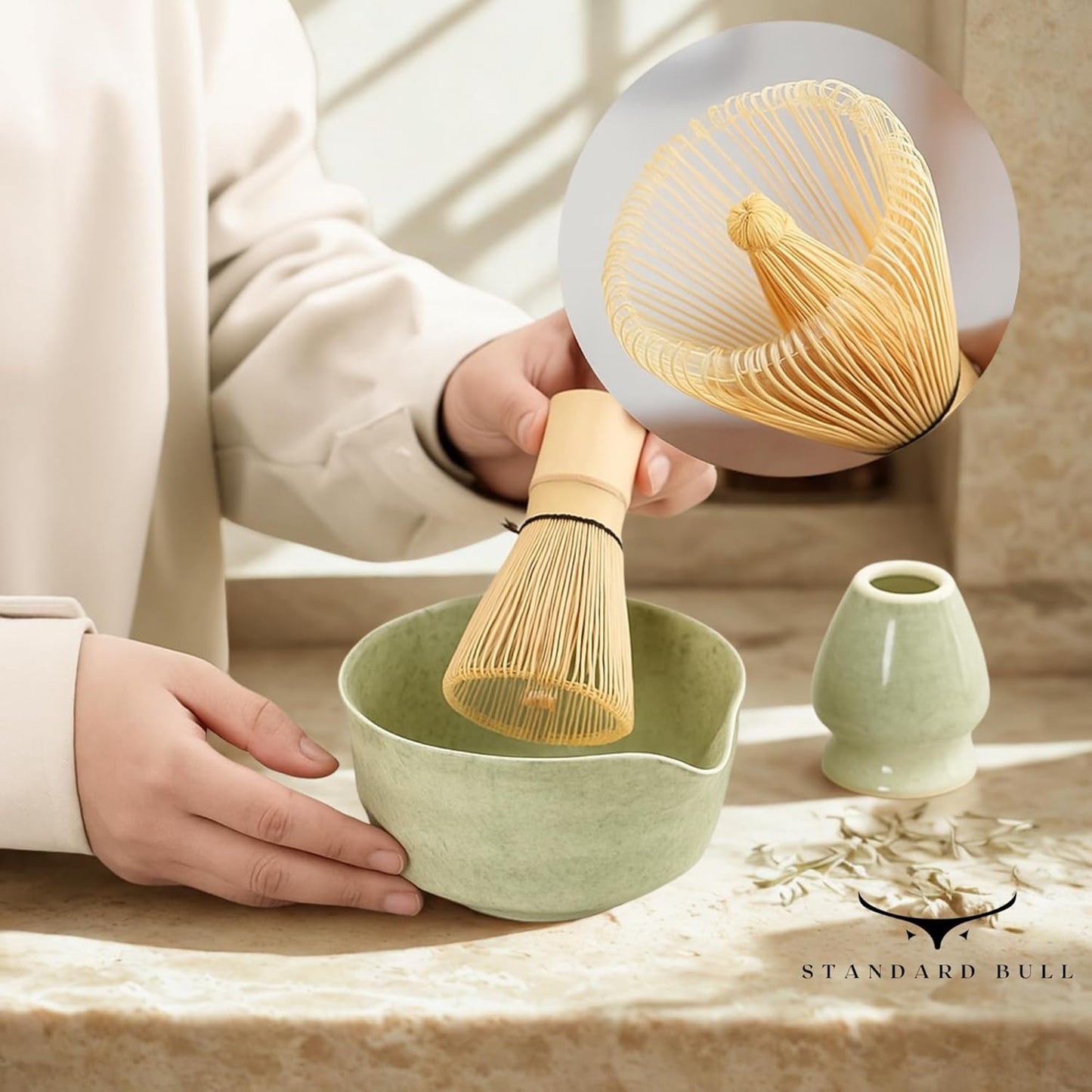 Matcha Whisk Set – Ceramic Bowl, Bamboo Chasen, Chashaku & Holder | Japanese Matcha Kit for Beginners, Traditional Matcha Set for Ceremonial Tea Preparation