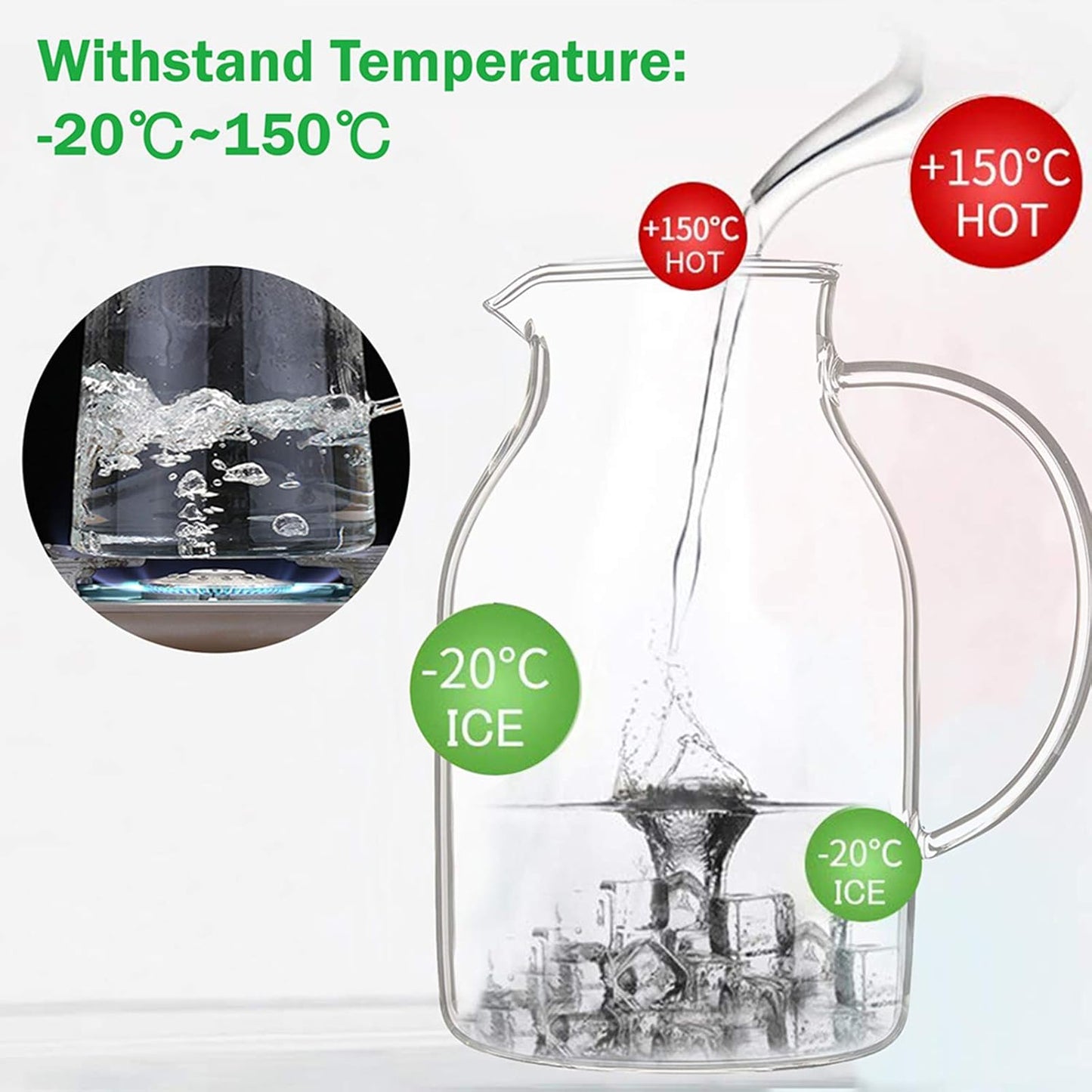 88oz Glass Pitcher with Lid and Handle - High Heat Resistance Glass Water Pitcher for Hot/Cold Water & Iced Tea with Ice Tray (2.6L)