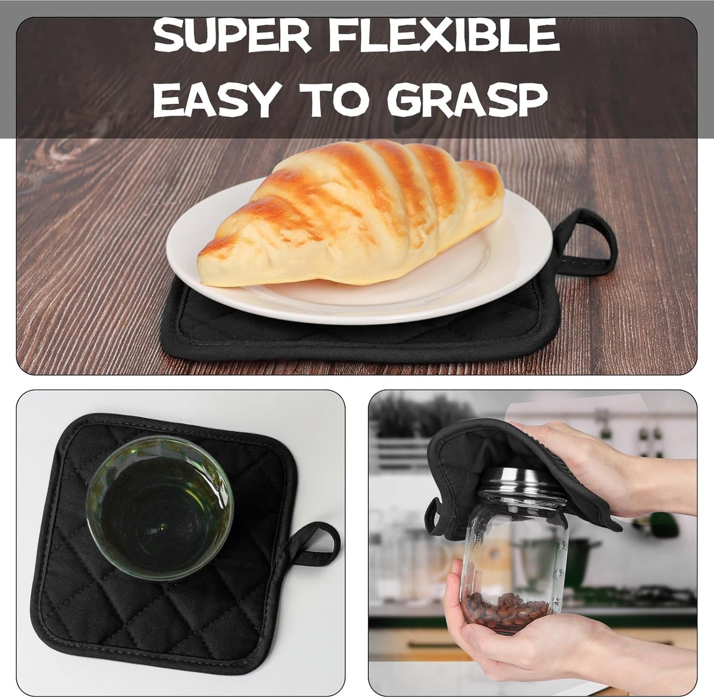 Oven Mitts and Pot Holders Set, Pack of 4, Heat Resistant Silicone Kitchen Mini Oven Mittens for 500 Degrees, Mini Oven Gloves and Hot Pads for Baking Grilling Barbecue Microwave Machine Washable