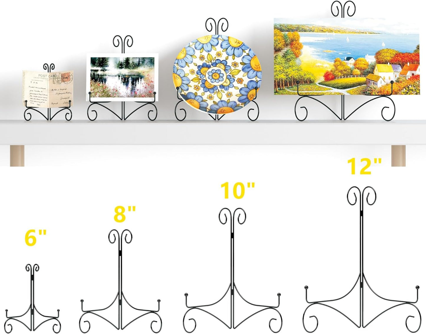 Plate Display Stands with Hinged Folding Design, 8 Inch Picture Frame Stand for Tables, Decorative Easels for Plates, Photos, Cards and Books, 8’’ Black, 2-Pack