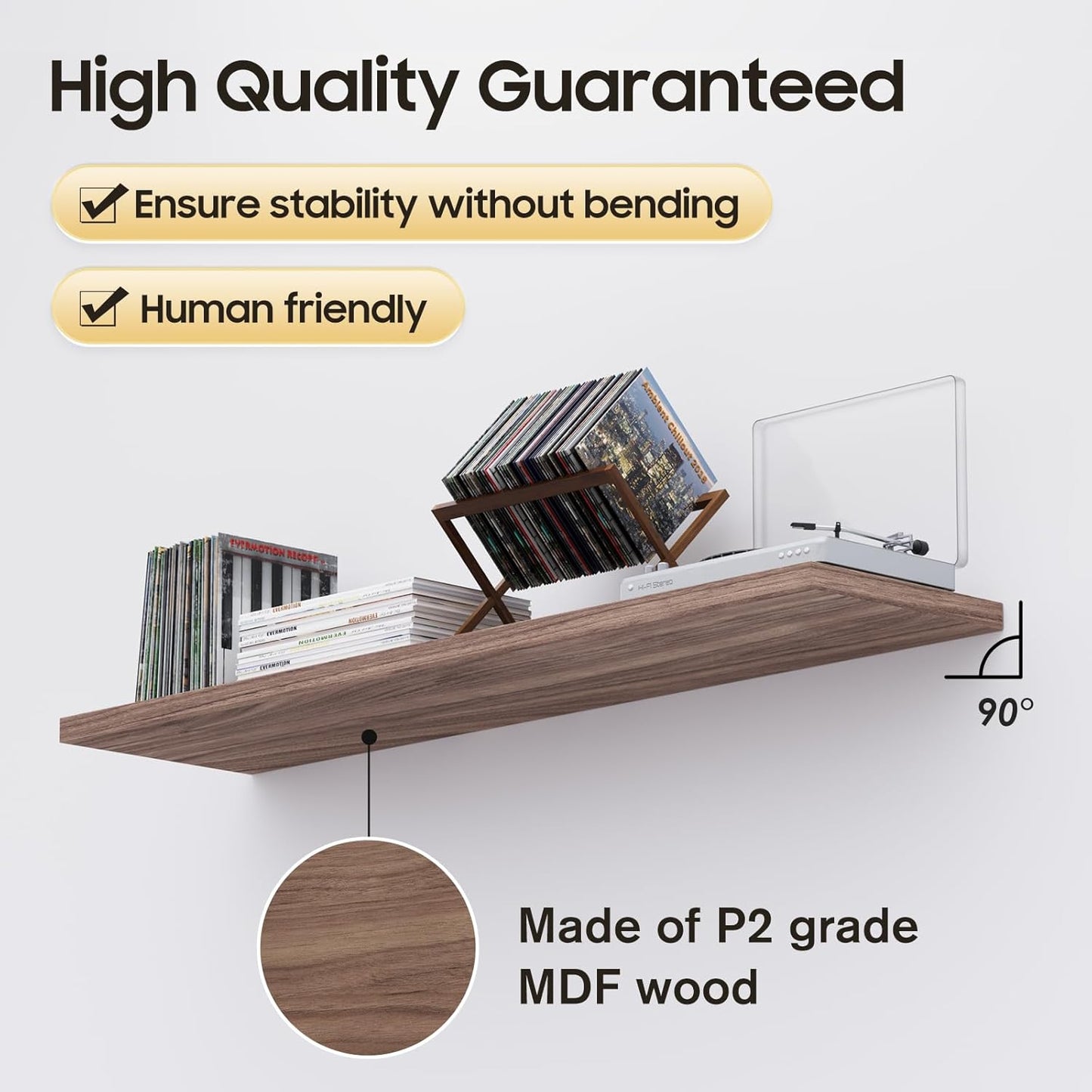 Wall Shelf Set of 3, Walnut Floating Shelves 30 in W x 10 in D x 1 in H, Wooden Floating Wall Shelf with Invisible Brackets for Living Room/Bedroom/Bathroom/Kitchen Storage and Decor