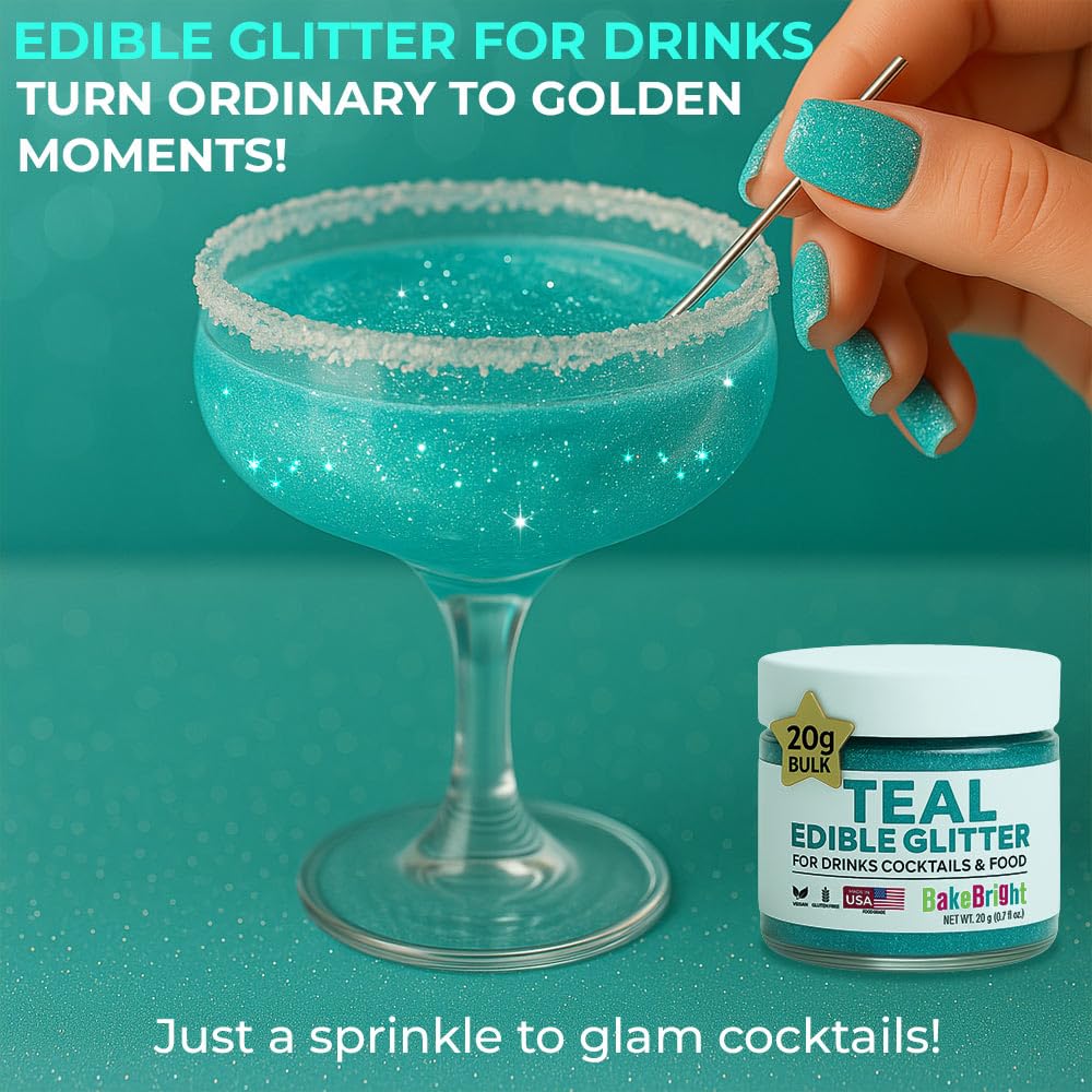 Bulk 20g Light Blue Edible Glitter for Drinks | Premium Edible Glitter for Cakes, Cocktails, Light Blue Cake Decorating Decorations Food Grade, Vegan, Kosher, Halal, Gluten Free - Made in USA