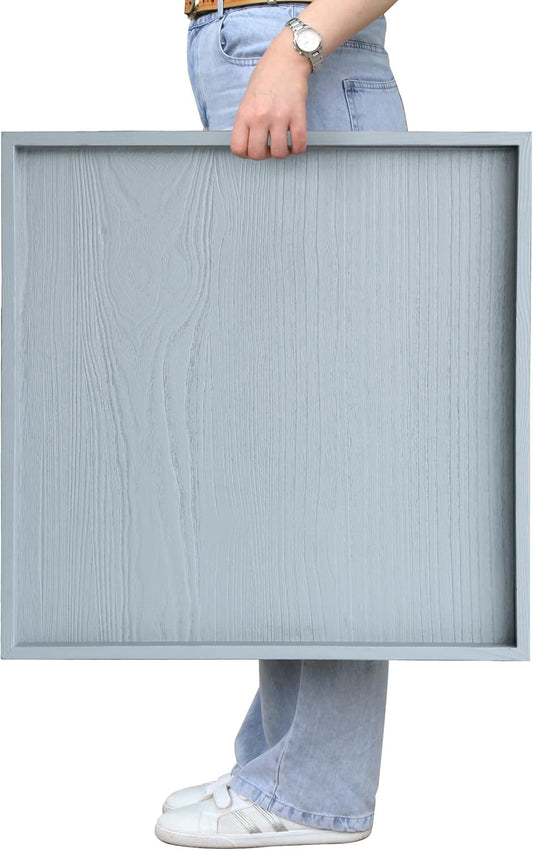 Square Ottoman Table Tray 24" - Rustic Wooden Serving Tray for Farmhouse Decorative Oversized Coffee Table Trays Living Room Kitchen Counter Breakfast Grey