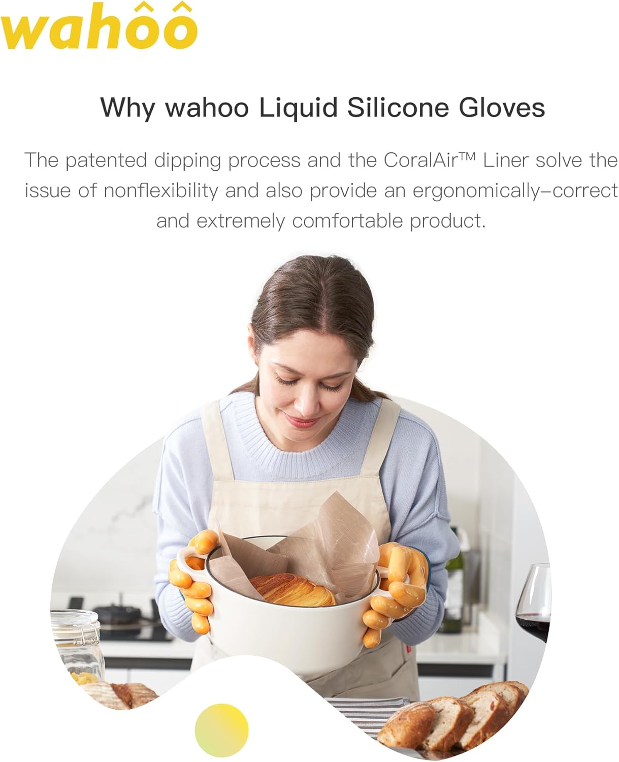 wahoo Professional Liquid Silicone Oven Mitts Gloves, Heat Resistant Gloves for Cooking, Baking, CoralAir Liner, 12 Inch, Yellow, Large