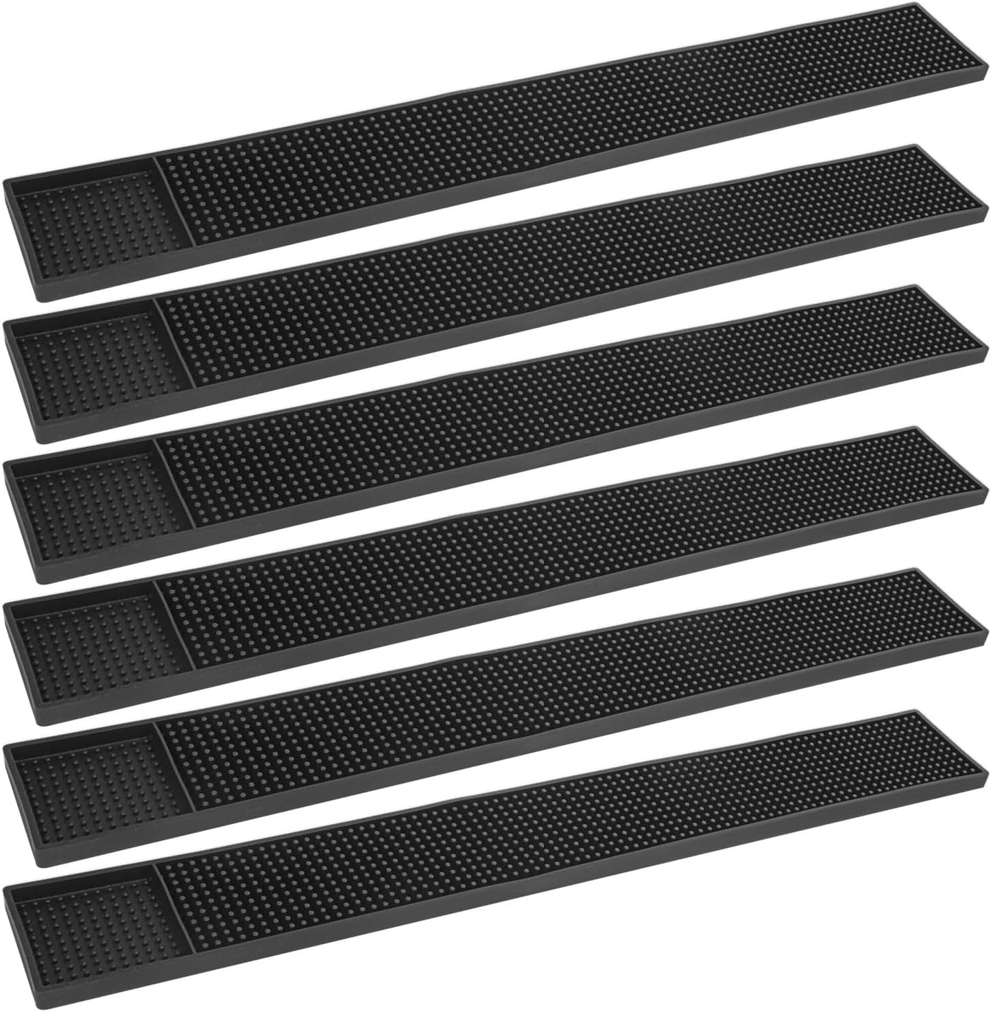 6 Pack Rubber Bar Mats, 24" x 3.15", Black Bar Service Spill Mat for Countertop Bartending, Efficient and Stylish Solution