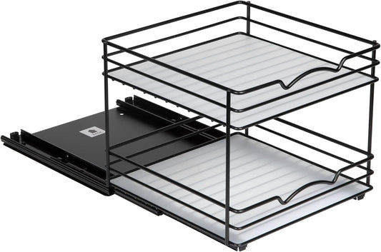 Pull Out Cabinet Organizer for Spices, Cans - Heavy Duty with Lifetime Limited Warranty- Pull Out Spice Rack- Cabinet Pull Out Shelf for Cans,Dishes, Etc, 20-3/8"Wx 10-1/2"D x 2-3/4” H, Black