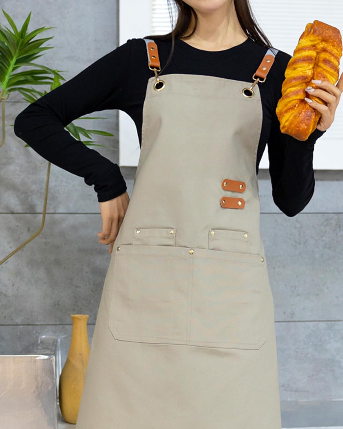 Lisianthus 2 Pack Adjustable Bib Aprons for Women with Pockets, Men's Kitchen Cooking Apron