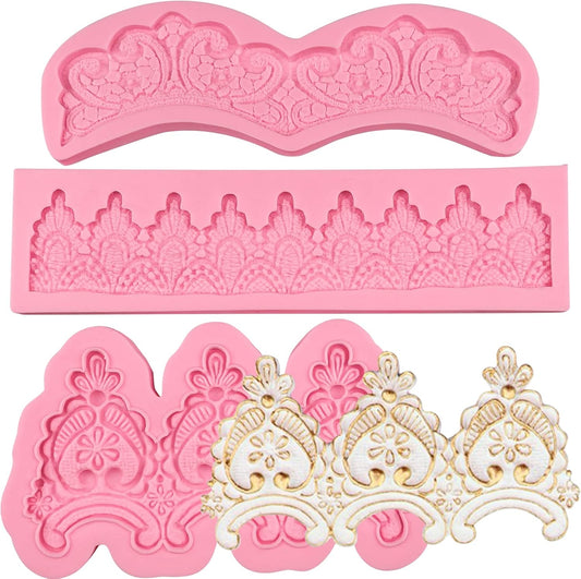 Baroque Embossed Cake Decorating Mold 3pcs, Lace Fondant Silicone Molds for Chocolate Candy Mousse Butter Biscuit Marzipan Sugar Craft Cake Border Cupcake Topper Dessert Display Resin Gypsum Clay