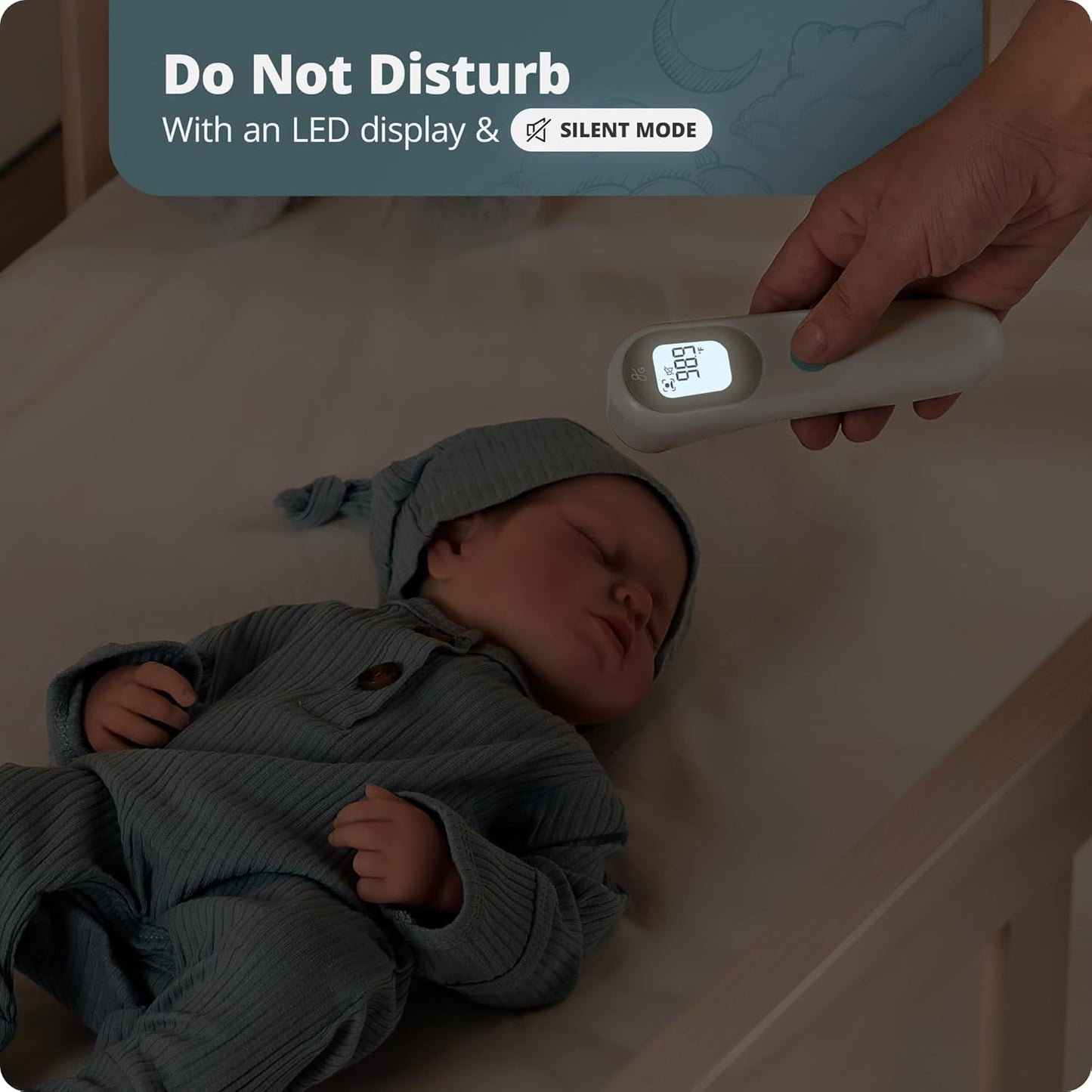 Greater Goods No-Touch Infrared Digital Thermometer for Adults, Kids, and Babies, Forehead Thermometer with Ergonomic Grip, Fever Alarm, White