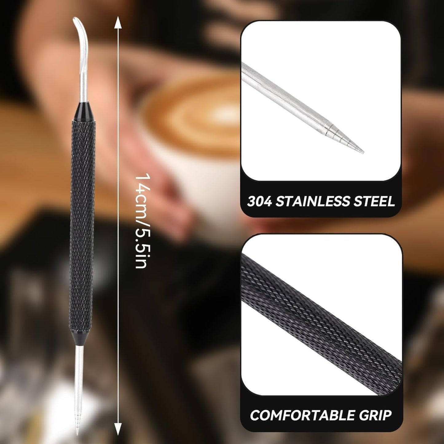 Stainless Steel Latte Art Pen, 2Pcs Latte Art Tools 2 Ends Coffee Art Pen Professional Barista Tool for Cappuccino Latte Espresso