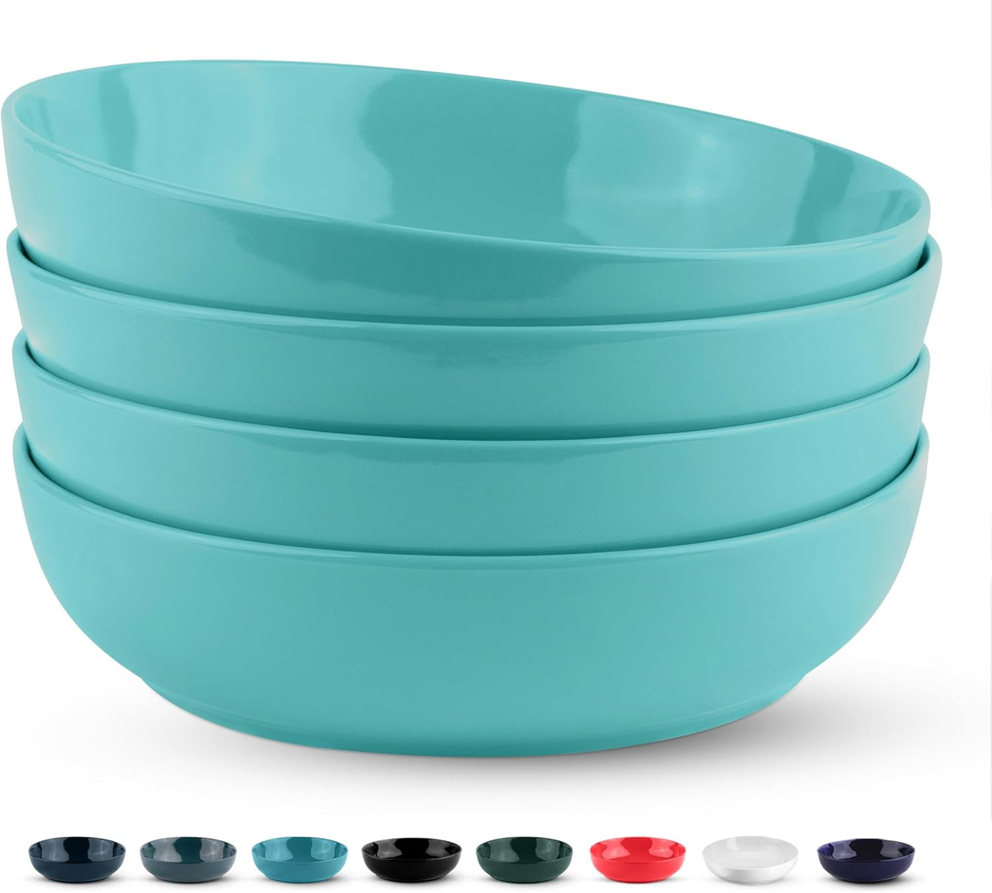 KooK Pasta Bowl, Salad Bowls, Soup, Serving Bowls, Ceramic, Large Capacity, Microwave & Dishwasher Safe, Set of 4, 40 Oz,(Light Turquoise)