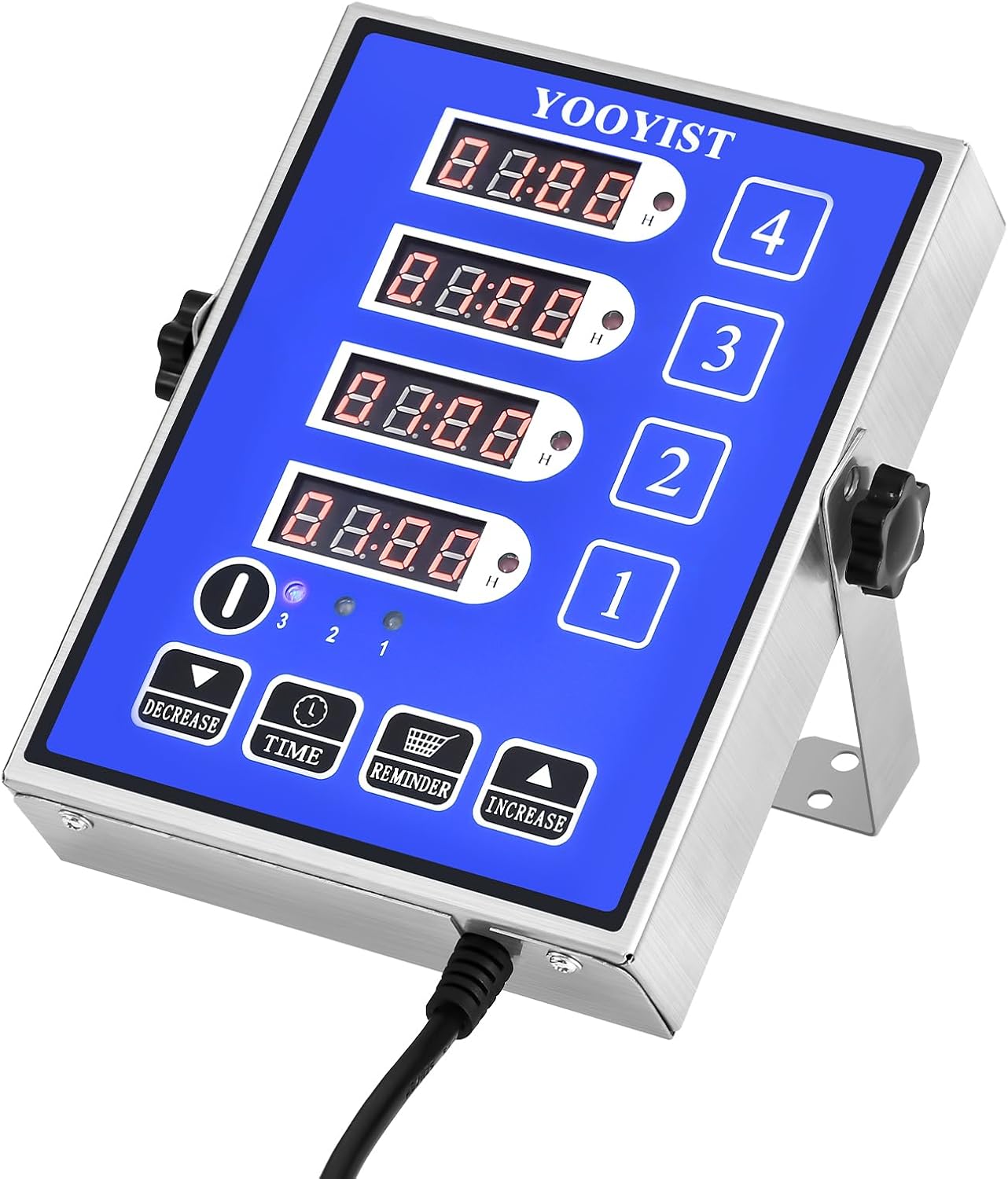 Kitchen Timers for Cooking – 4 Channel Commercial Kitchen Timer Restaurant Kitchen Supplies – Stainless Steel LED Technology Kitchen Timer Digital – Reminder Function, Loud Alarm, Blue