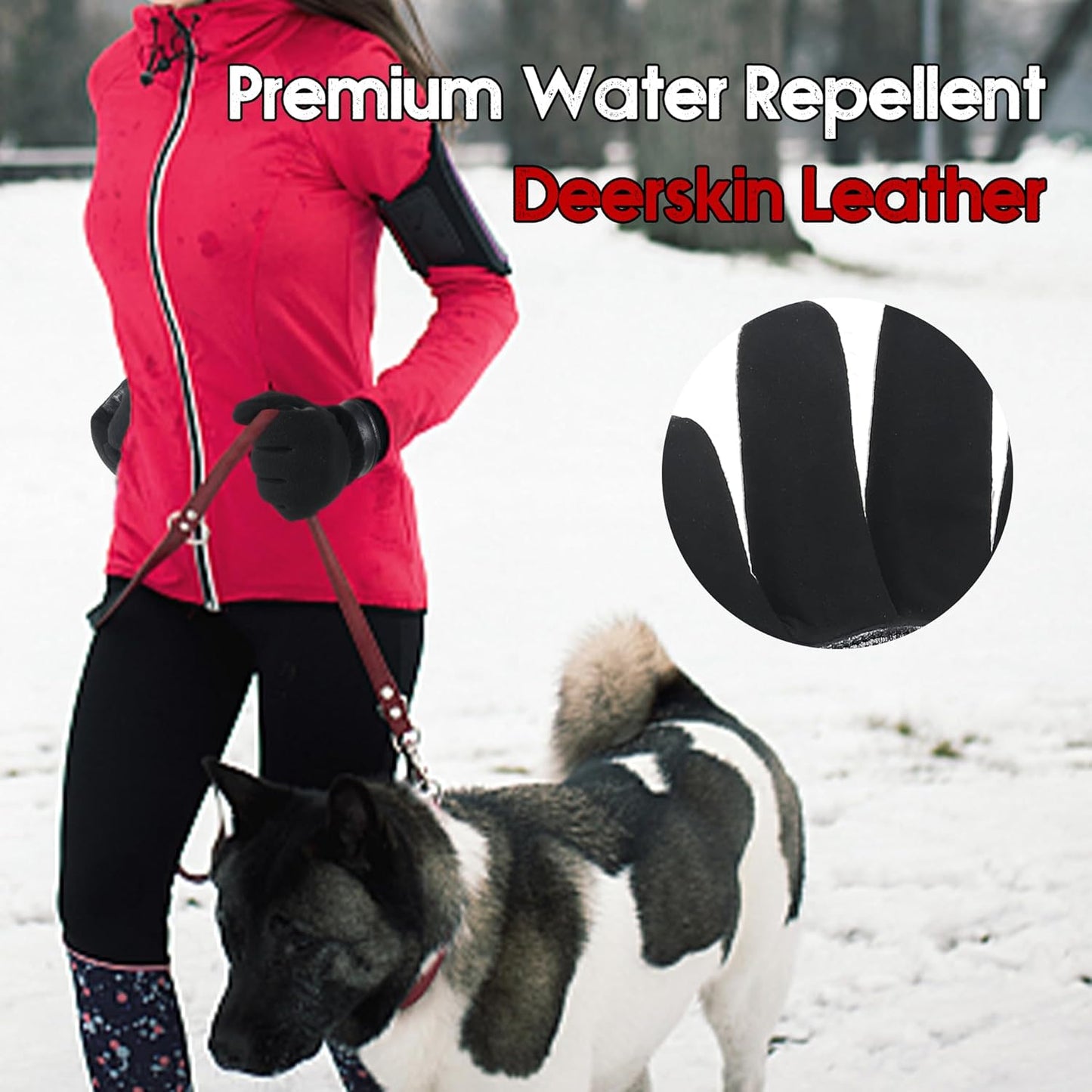 HANDLANDY Winter Gloves for Men Women, Thermal Gloves for Cold Weather Driving Cycling Ski Outdoor, Insulated Leather Work Gloves (Large, Black)