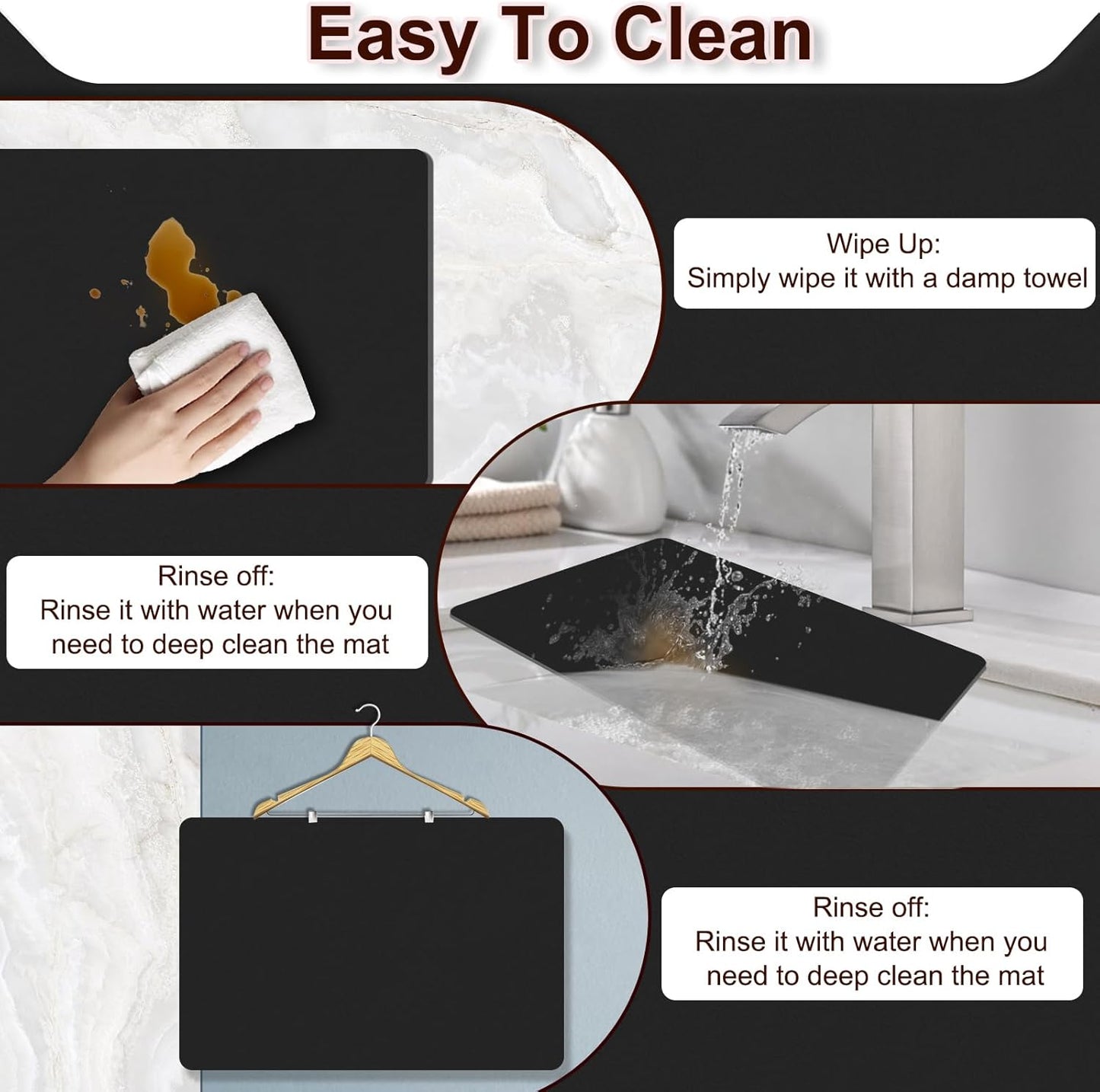 Dish Drying Mat for Kitchen Counter, 16.5’’ X 27.6’’ Super Absorbent Large Coffee Station Mat Fit Under Coffee Maker Machine Pot Espresso Machine, Drainer Mat Easy Clean, Black