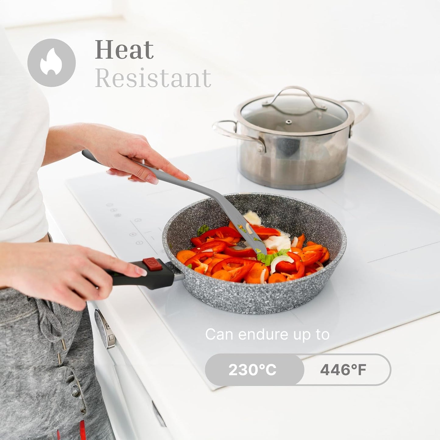 Silicone Slotted Turner Set – 2-Piece Set of Turner Spatulas for Eggs and Pancakes – Kitchen Tools and Accessories with Comfortable Handles, Heat-Resistant Utensils for Cooking & Baking – Grey