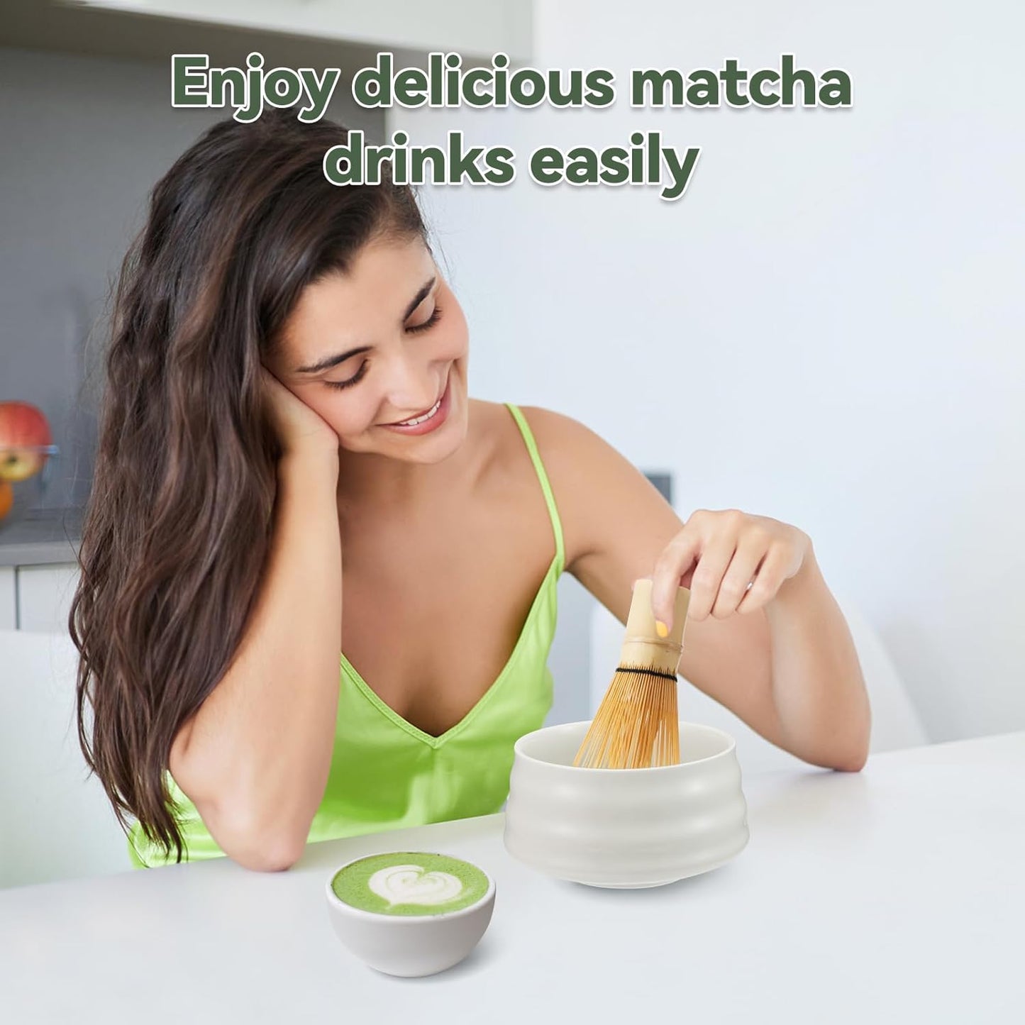 Japanese matcha set, matcha whisk and bowl, matcha sieve, matcha whisk holder, and matcha spoon - 8pcs Matcha Set (white)