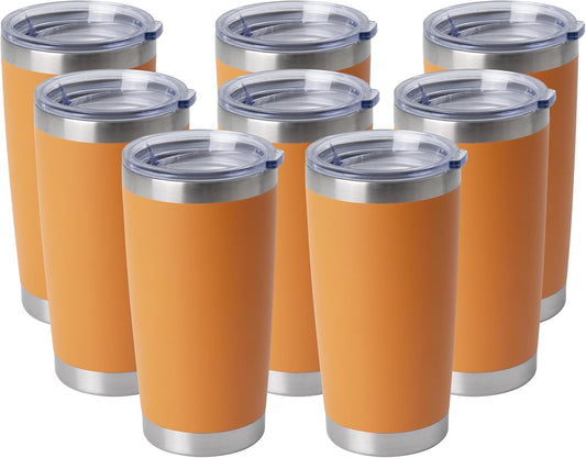 HASLE OUTFITTERS 20oz Stainless Steel Tumblers Bulk, Insulated Travel Cup with Lid, Double Wall Vacuum Coffee Mug for Cold & Hot Drinks 8 Pack, Orange