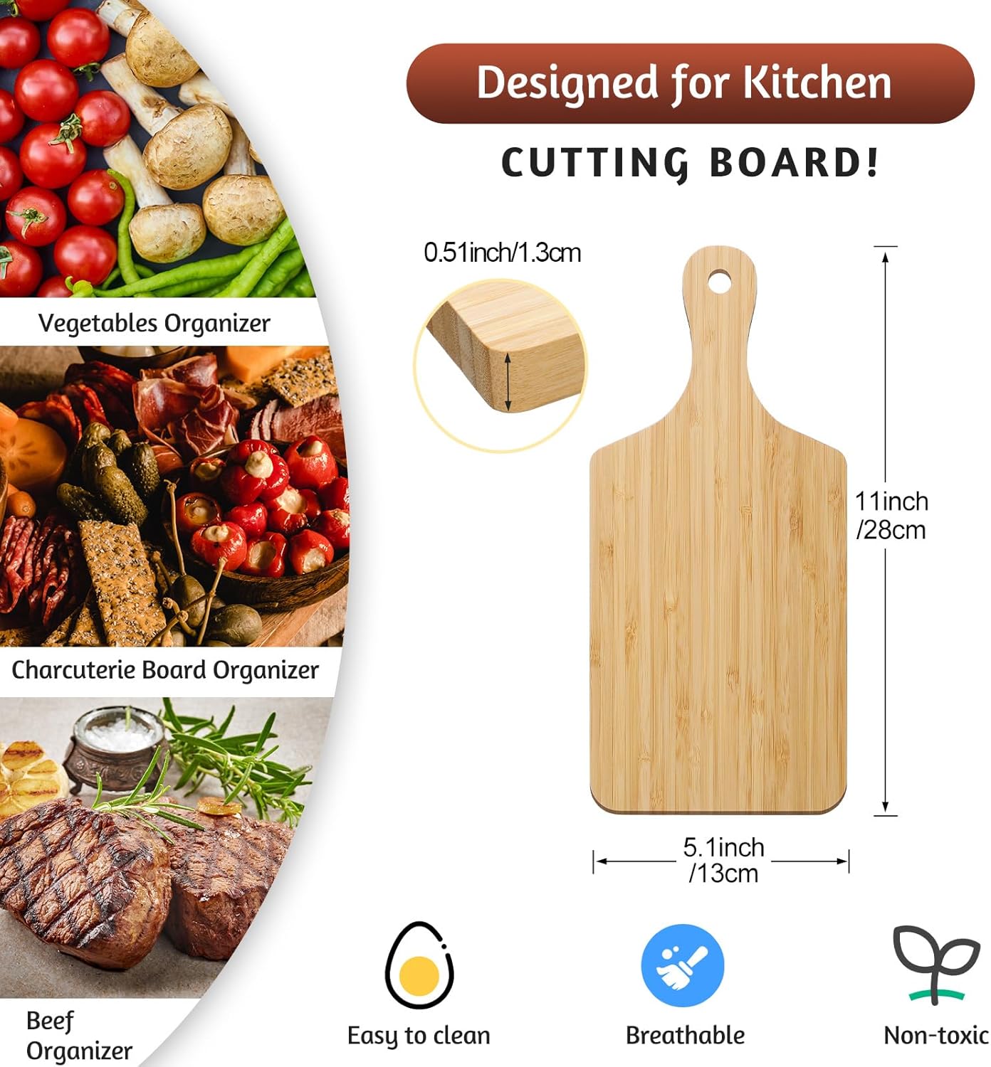 Lounsweer 6 Pcs Thicken Cutting Board Bulk Wood Board for Chopping Serving Charcuterie Material for Laser Engraving Mother' Day Wedding Housewarming Gift(Bamboo,11 x 5 Inches)