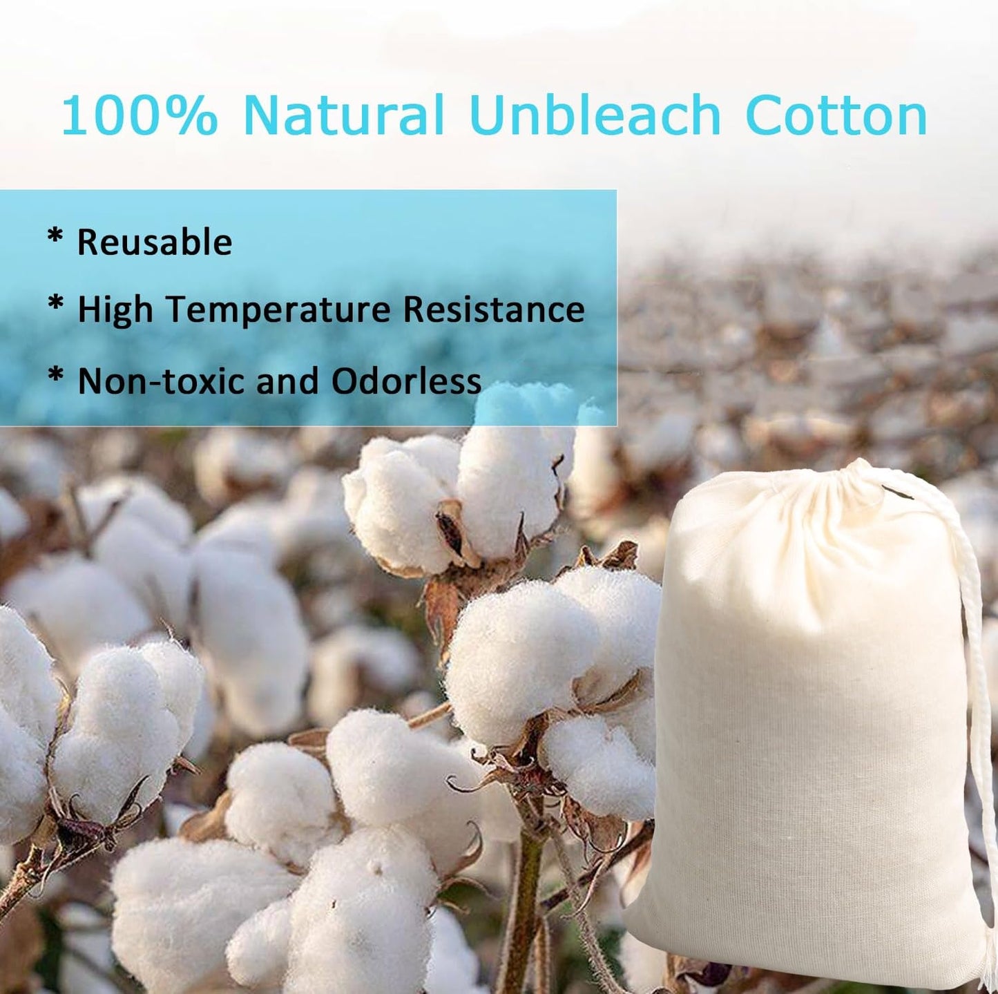 Eketirry Spice Bags, 10pcs Reusable Empty Tea Bags, Muslin Strainer Bags, Soup Bags for Cooking, Natural Cotton Fine Mesh Cheesecloth Bags for Cold Brew Coffee(5 x6.3Inch)