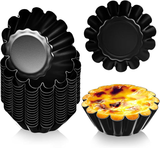 LemonRoad 16 Pcs Egg Tart Molds, Non-stick Carbon Steel Tart Pans, Mini Pie Moulds, Muffin Cupcake Pudding Baking Cup Maker - for Pies, Chinese Egg Tarts, Cakes(3 Inch)