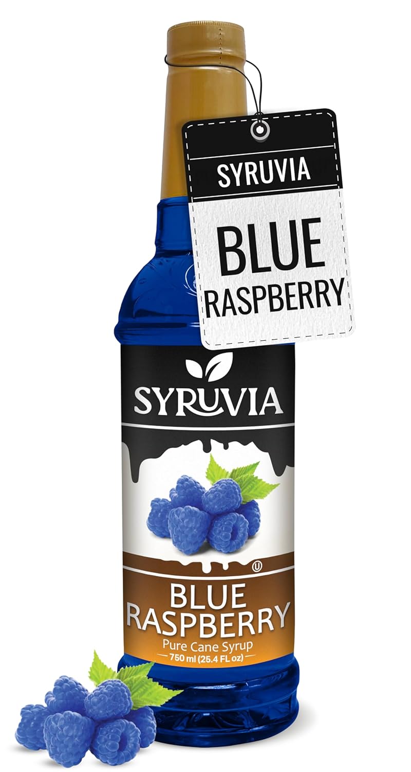 Syruvia Blue Raspberry Syrup 25.40 Ounces Blue Raspberry Flavoring Syrup - Kosher, Gluten-Free, Ideal for Elevating Beverage Adventures