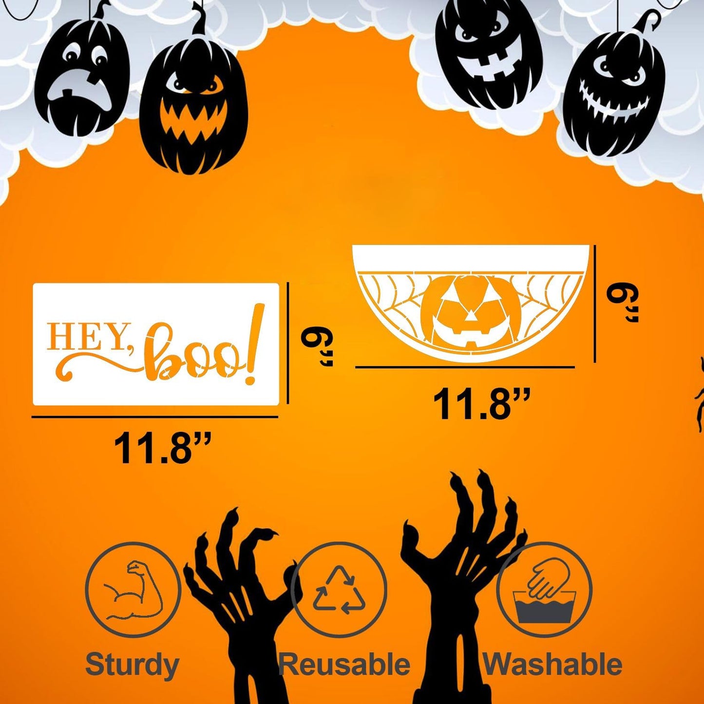 Halloween Stencils for Painting on Wood 12inch Large Halloween Stencil Hey Boo Witches Spider Bats Ghost Draw Templates for Porch Hanger Doormat Fabrics DIY Crafts Decor