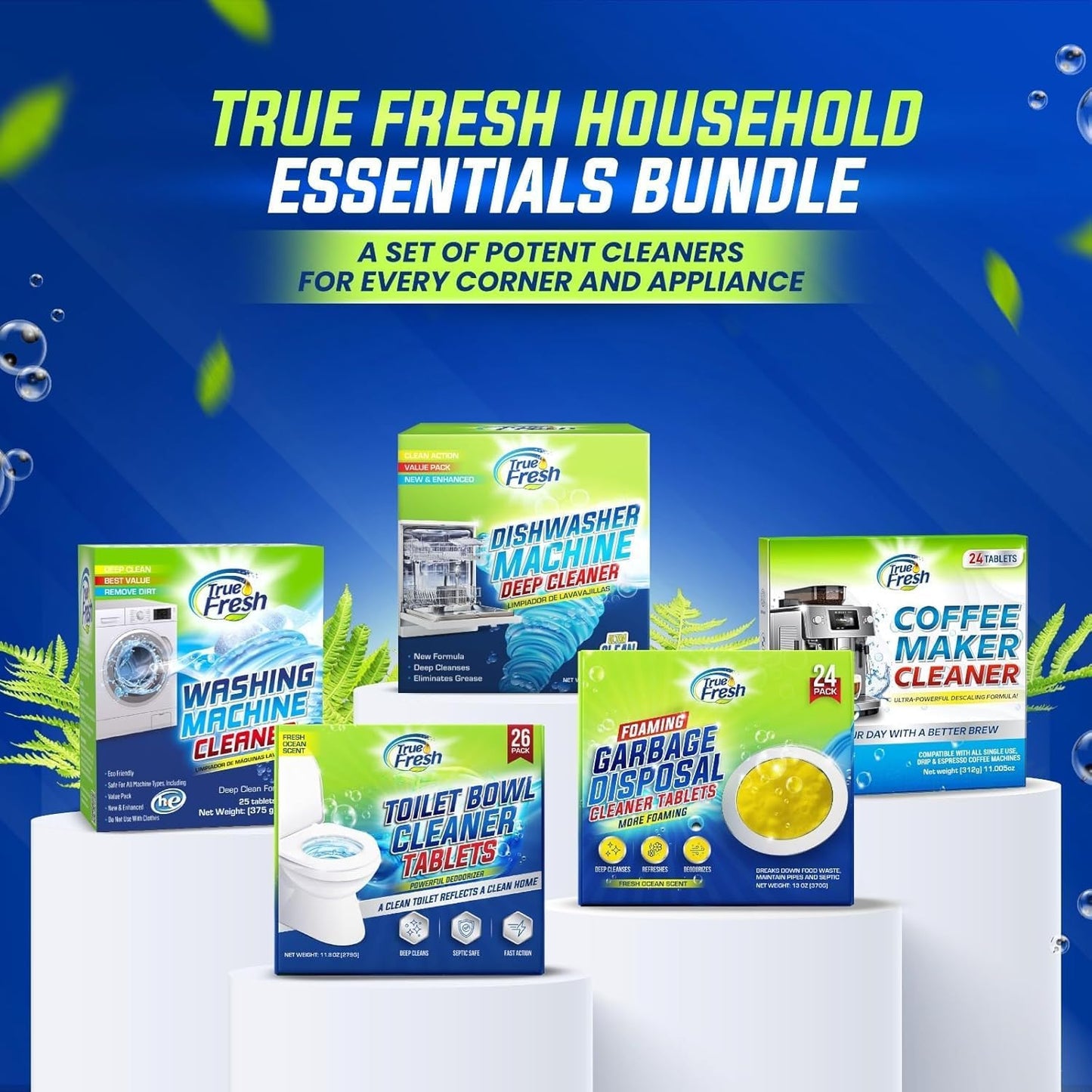 True Fresh Dishwasher Cleaner & Deodorizer Tablets 18-Pack, 20g Each - Powerful Limescale & Odor Removal - Deep Clean for Sparkling Dishwashers - Safe, Effective, and Compatible with All Models