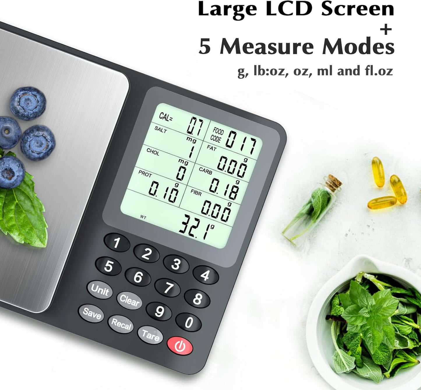 Fuzion Nutrition Food Scale, Digital Food Scale for Weight Loss, Calculating Food Facts, Macro, Calorie, Meal Prep, Portion Control, Stainless Steel