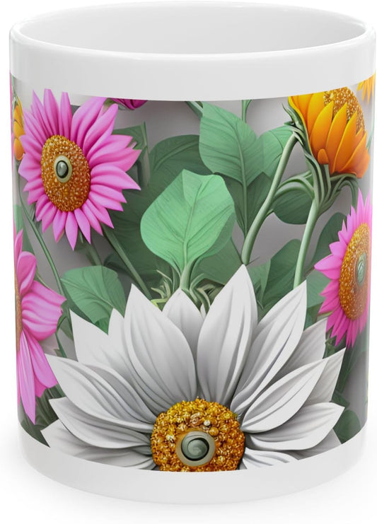 11 OZ Novelty Coffee Mugs - Christmas Gift (3-D Flower)