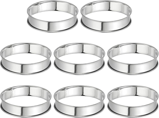 HARFINGTON 8pcs Crumpet Rings 3.94" Nonstick Round Cake Ring Stainless Steel Double Rolled English Pastry Rings for Kitchen Baking Crumpet Dessert, Silver
