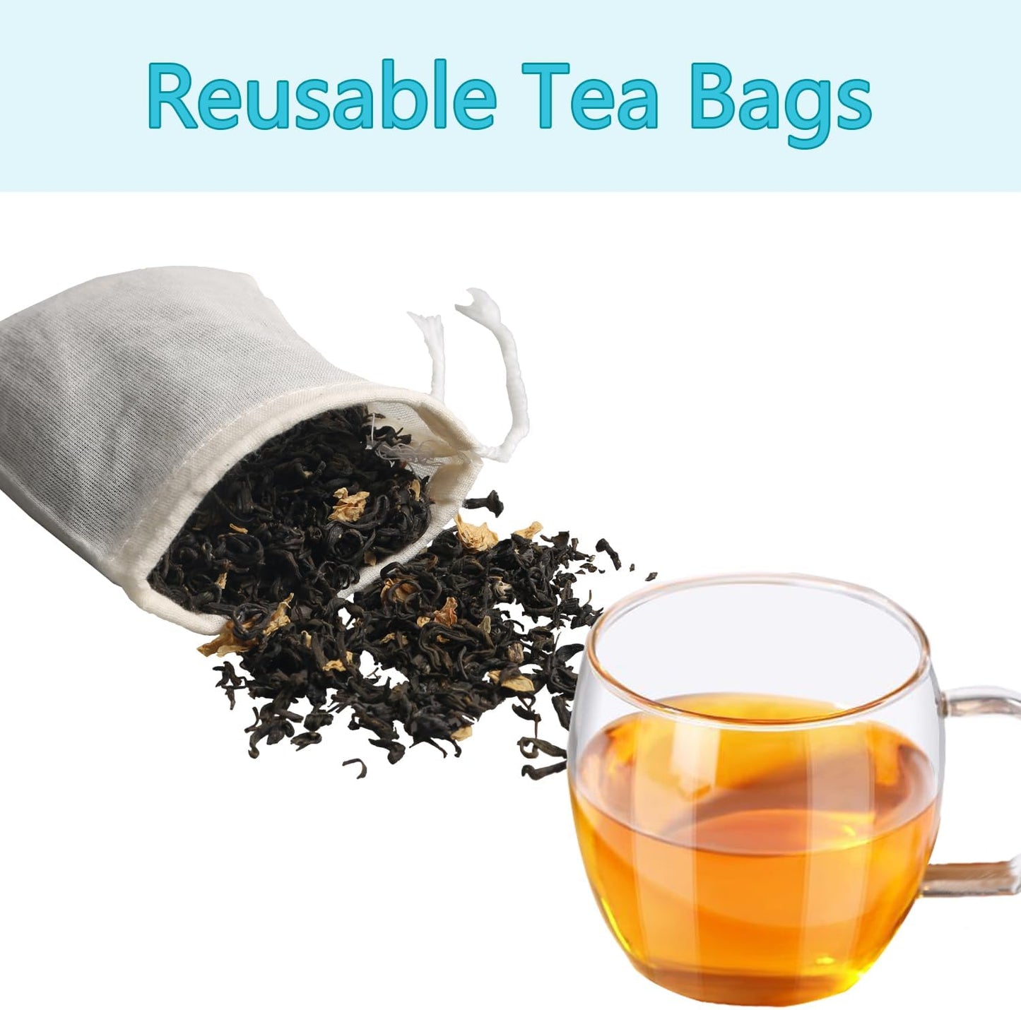 Eketirry Spice Bags, 10pcs Reusable Empty Tea Bags, Muslin Strainer Bags, Soup Bags for Cooking, Natural Cotton Fine Mesh Cheesecloth Bags for Cold Brew Coffee(8 x10Inch)